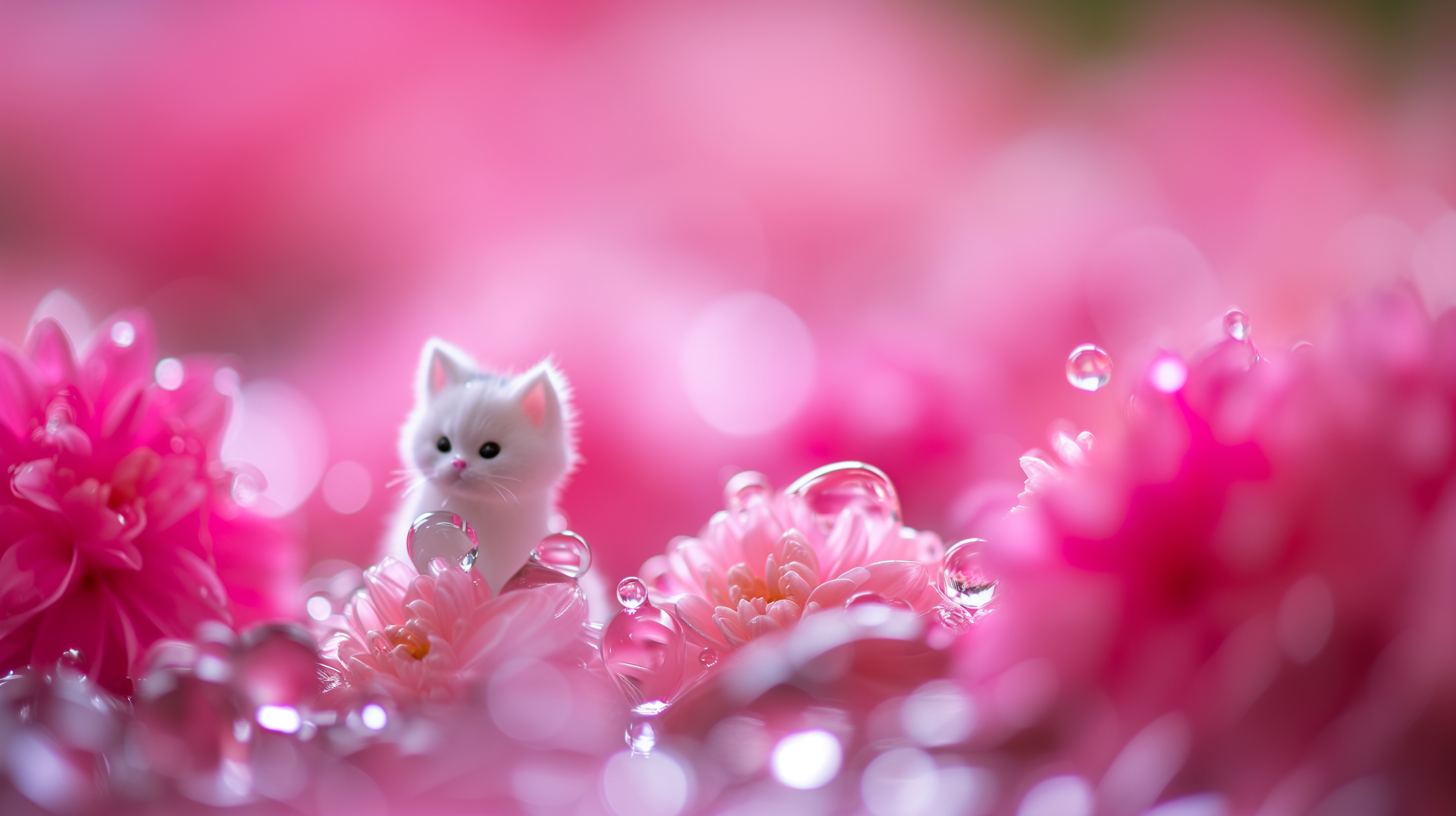 Kitten in flowers, Cute Pink Wallpaper, 2920x1640 HD Desktop