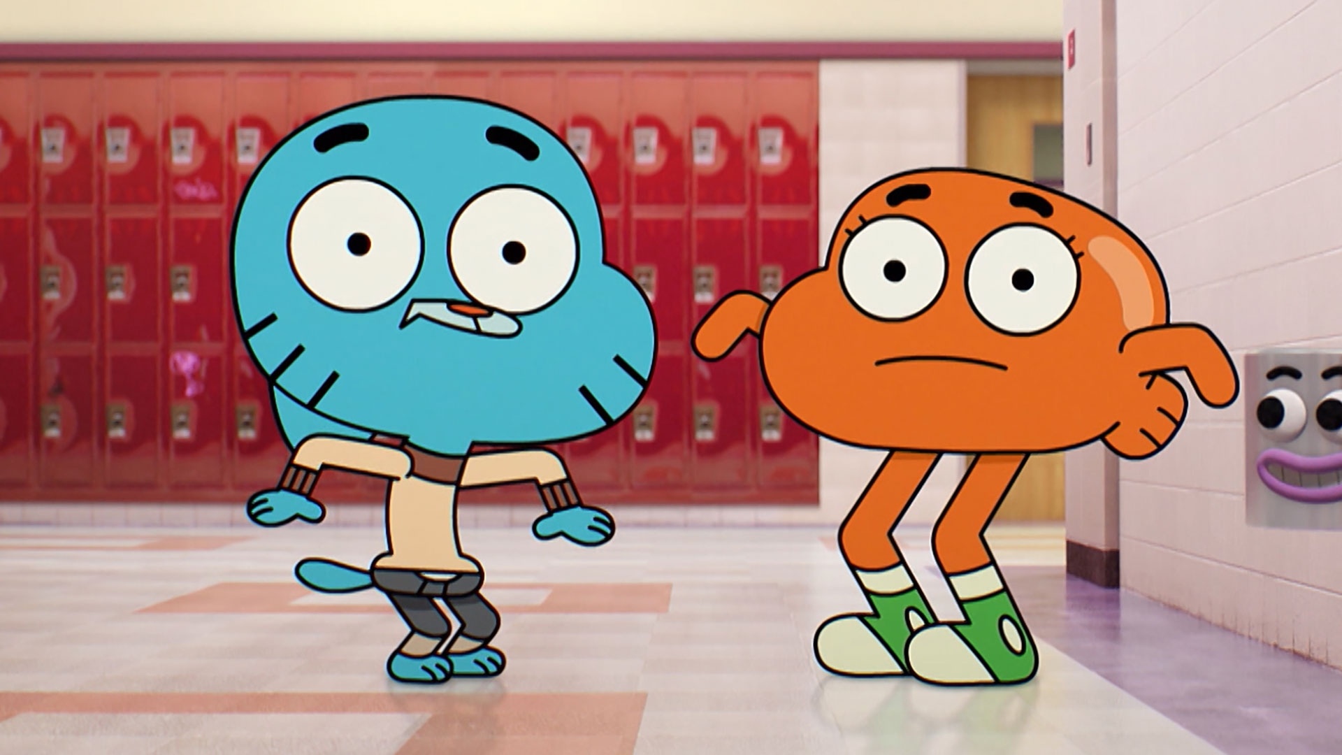 Gumball Watterson, Darwin Watterson, Elmore Junior High hallway, Full HD Desktop wallpaper