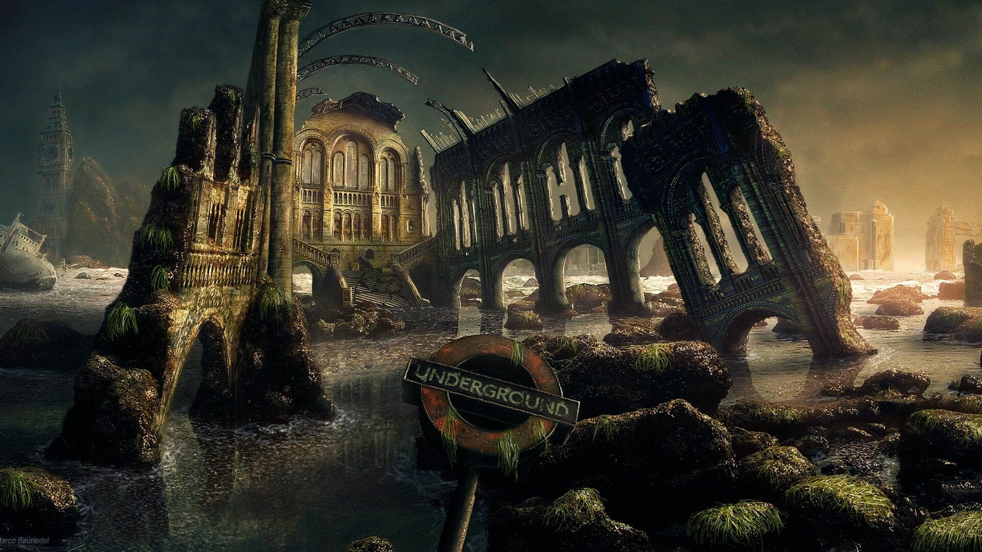 Post-apocalypse, Matte painting, Fantasy landscape, Concept art, 1920x1080 Full HD Desktop