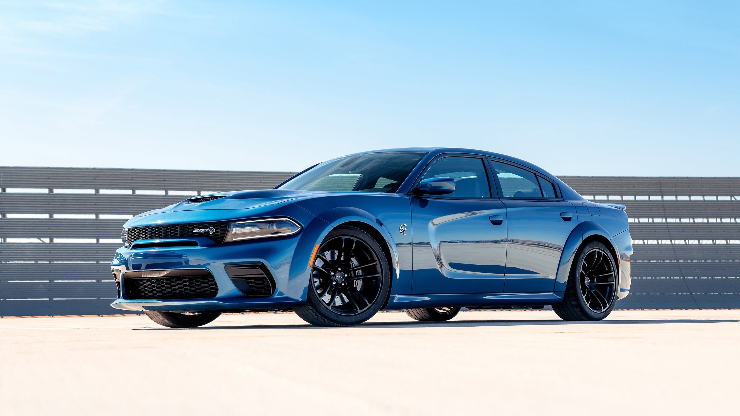 Dodge Charger SRT Hellcat Widebody, black multi-spoke wheels, concrete race track, HD Desktop wallpaper