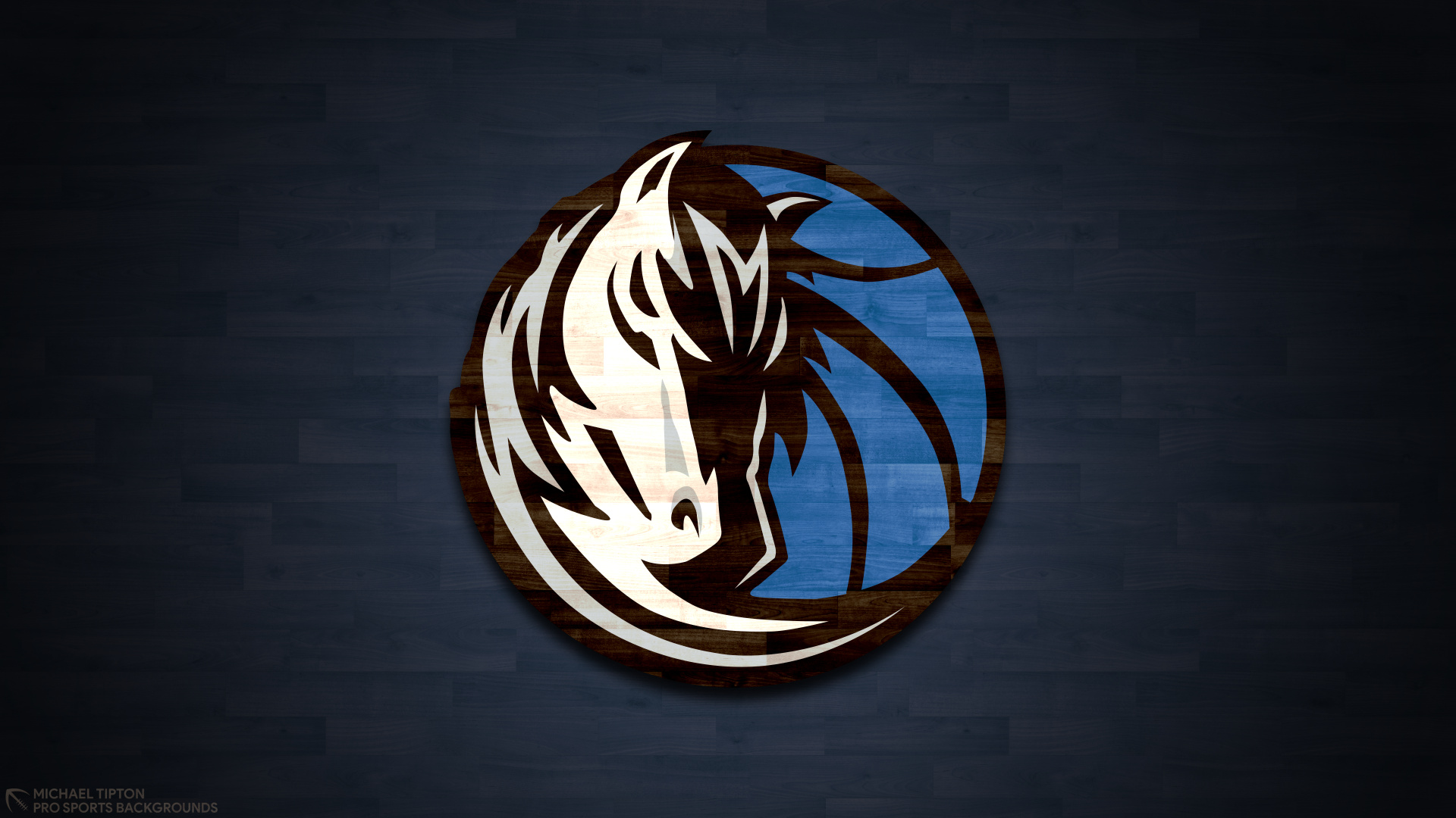 Dallas Mavericks logo, Horse head roundel emblem, Dark navy court backdrop, Full HD Desktop wallpaper