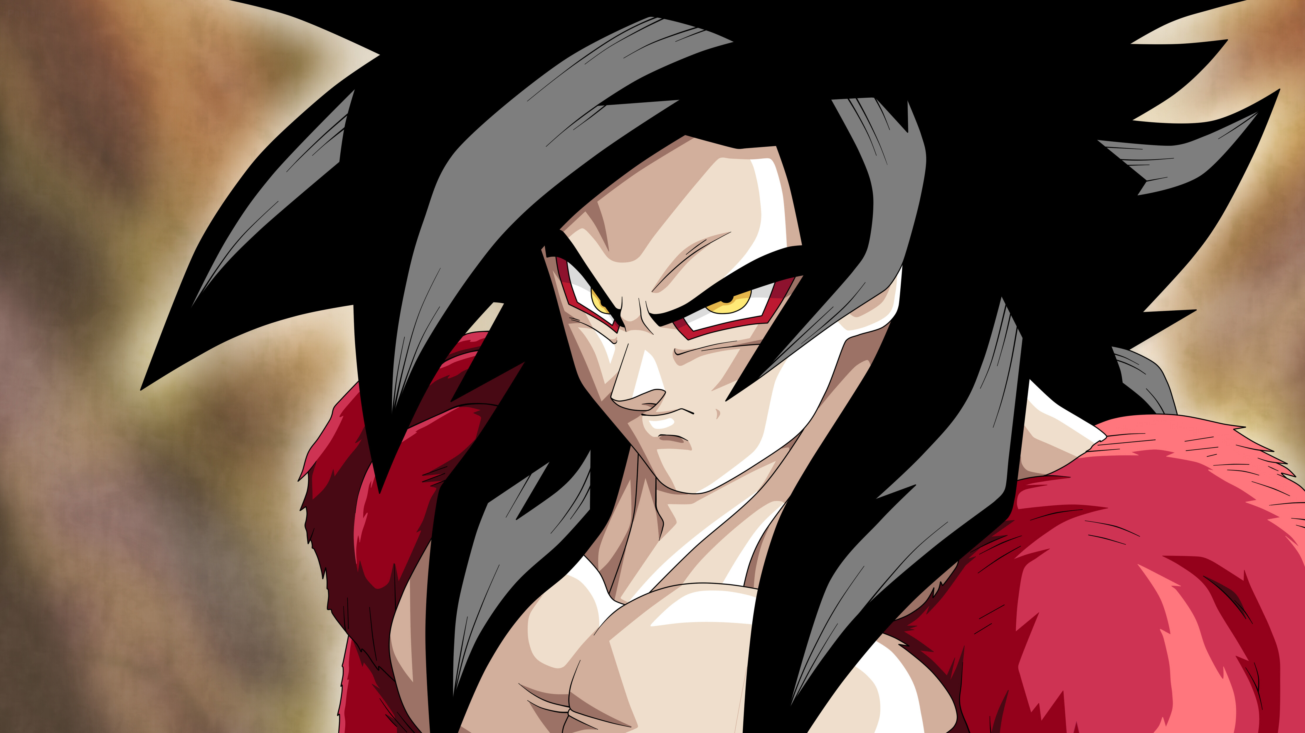 Goku, Super Saiyan 4, Red fur, Long black hair, Golden eyes, Dragon Ball GT, 4K Desktop wallpaper
