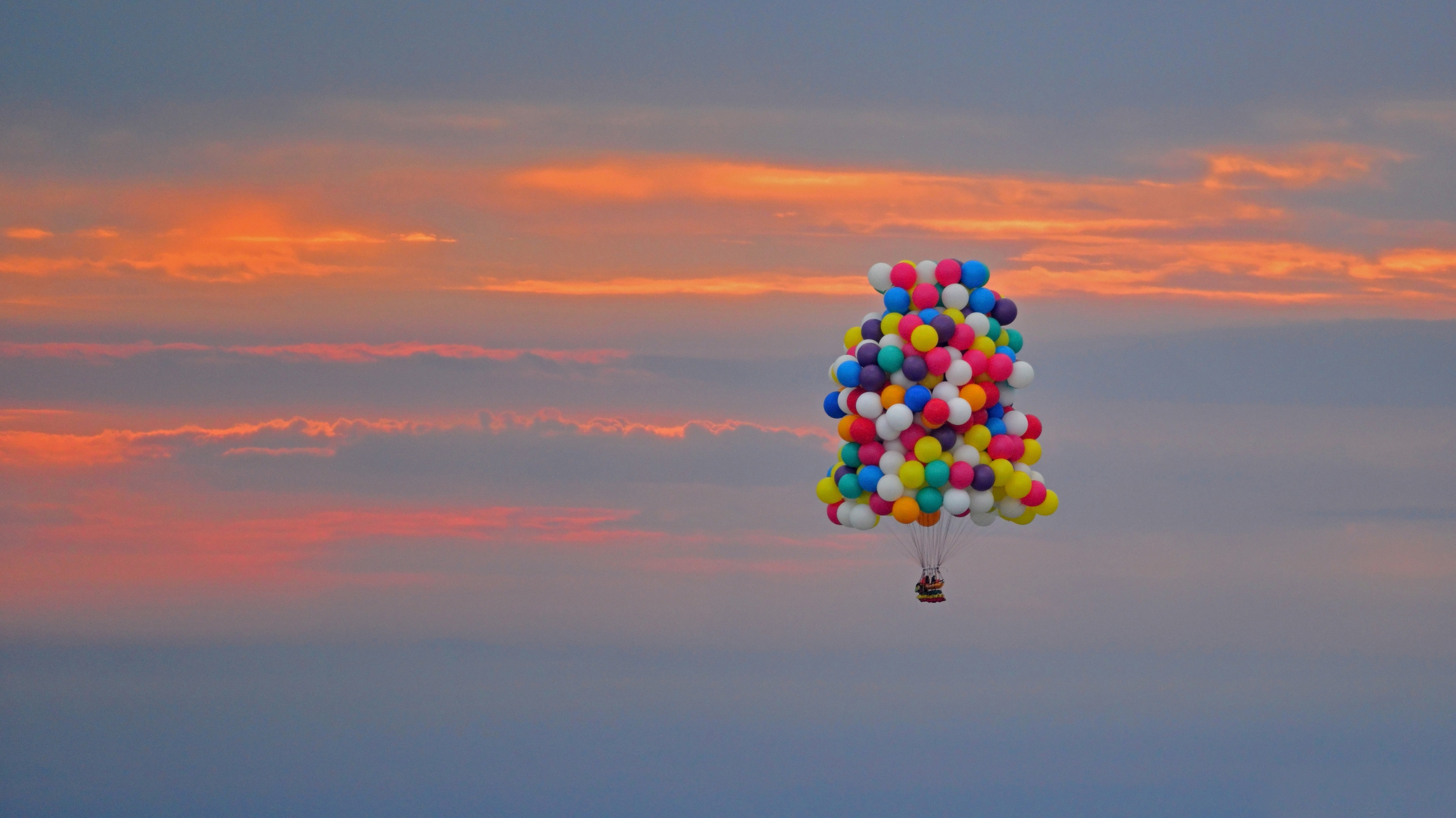 Cluster Ballooning, Dream deflated, Atlantic crossing quest, Helium balloons, 2290x1290 HD Desktop