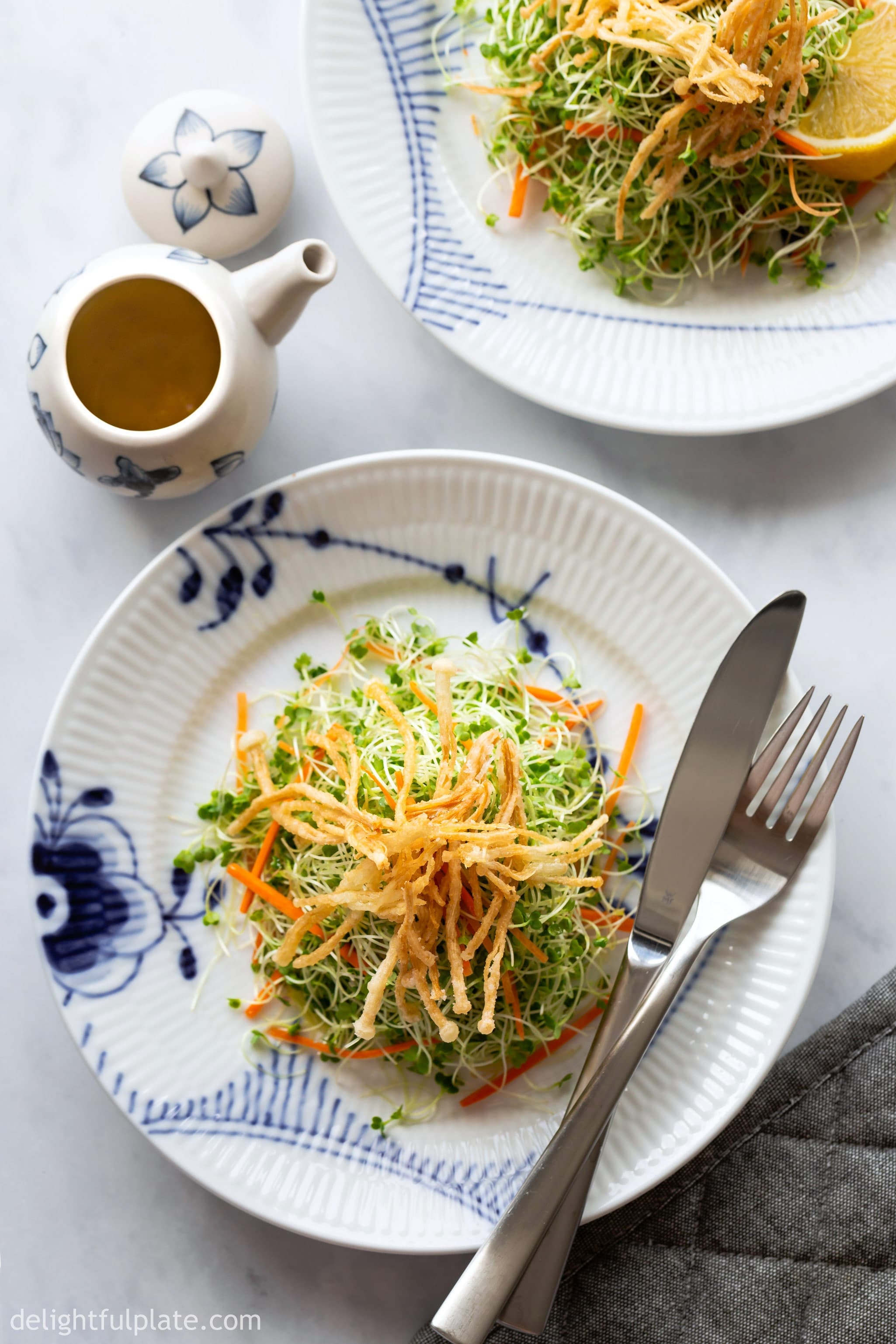 Crispy enoki mushrooms, microgreens salad, 2050x3080 HD Phone