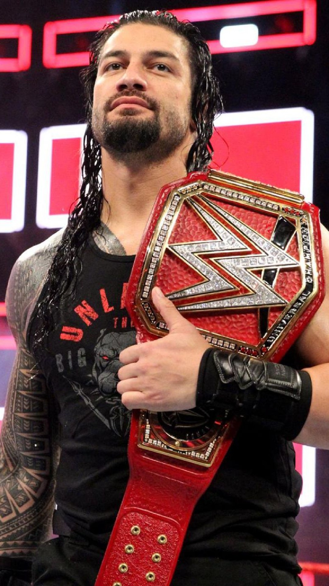 Roman Reigns, WWE Universal Championship belt, Samoan tribal tattoo, Full HD Phone wallpaper