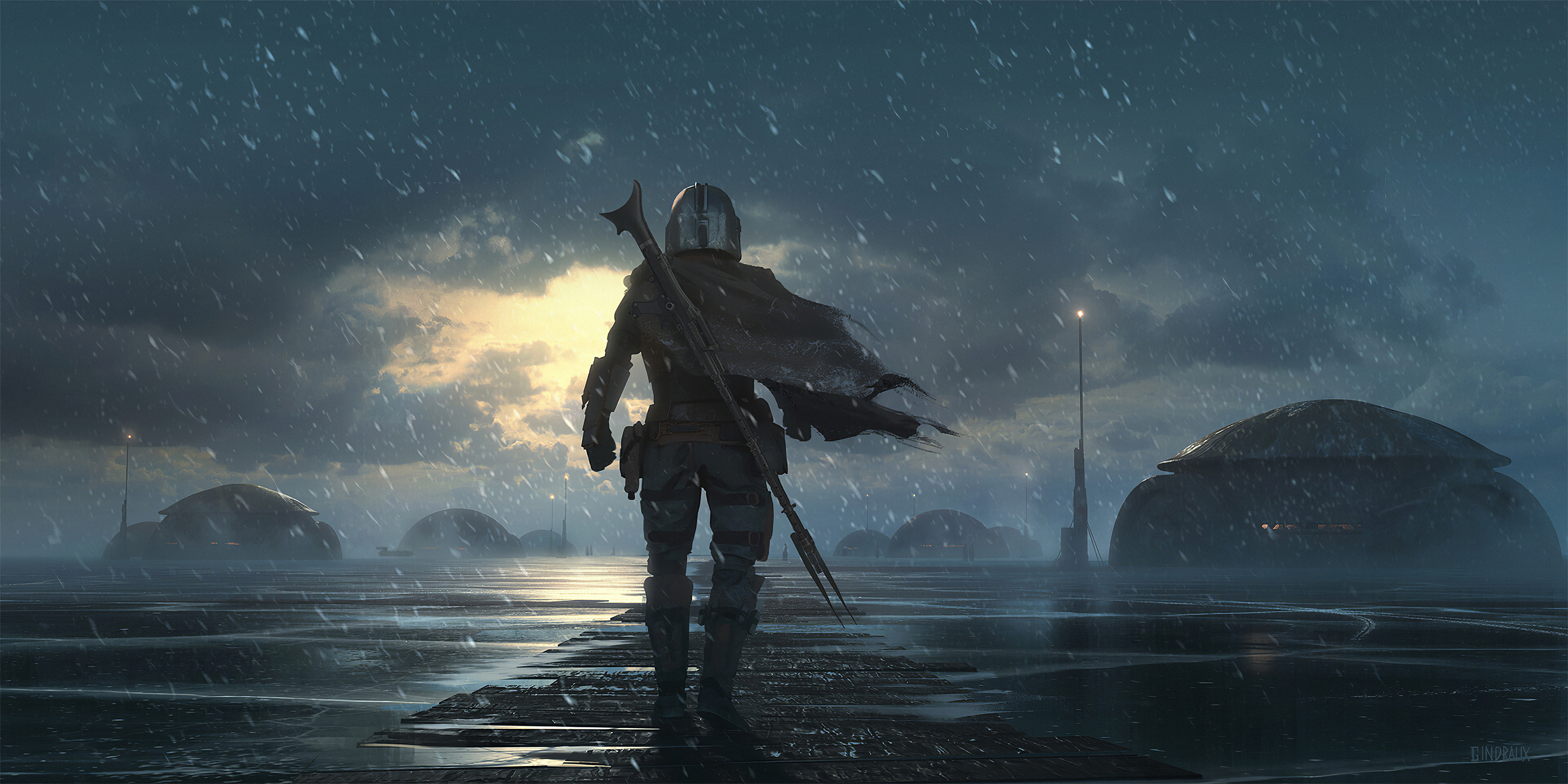 Mandalorian fan art, Desktop mobile tablet, 2020 wallpapers, Mandalorian, 3840x1920 Dual Screen Desktop