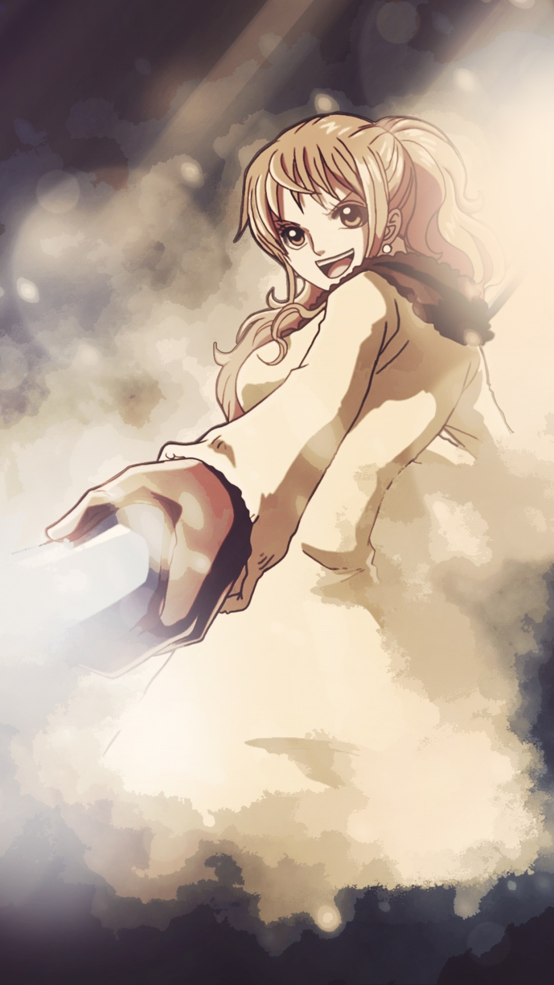 Nami, fur-trimmed winter coat, outstretched hand perspective, Full HD Phone wallpaper