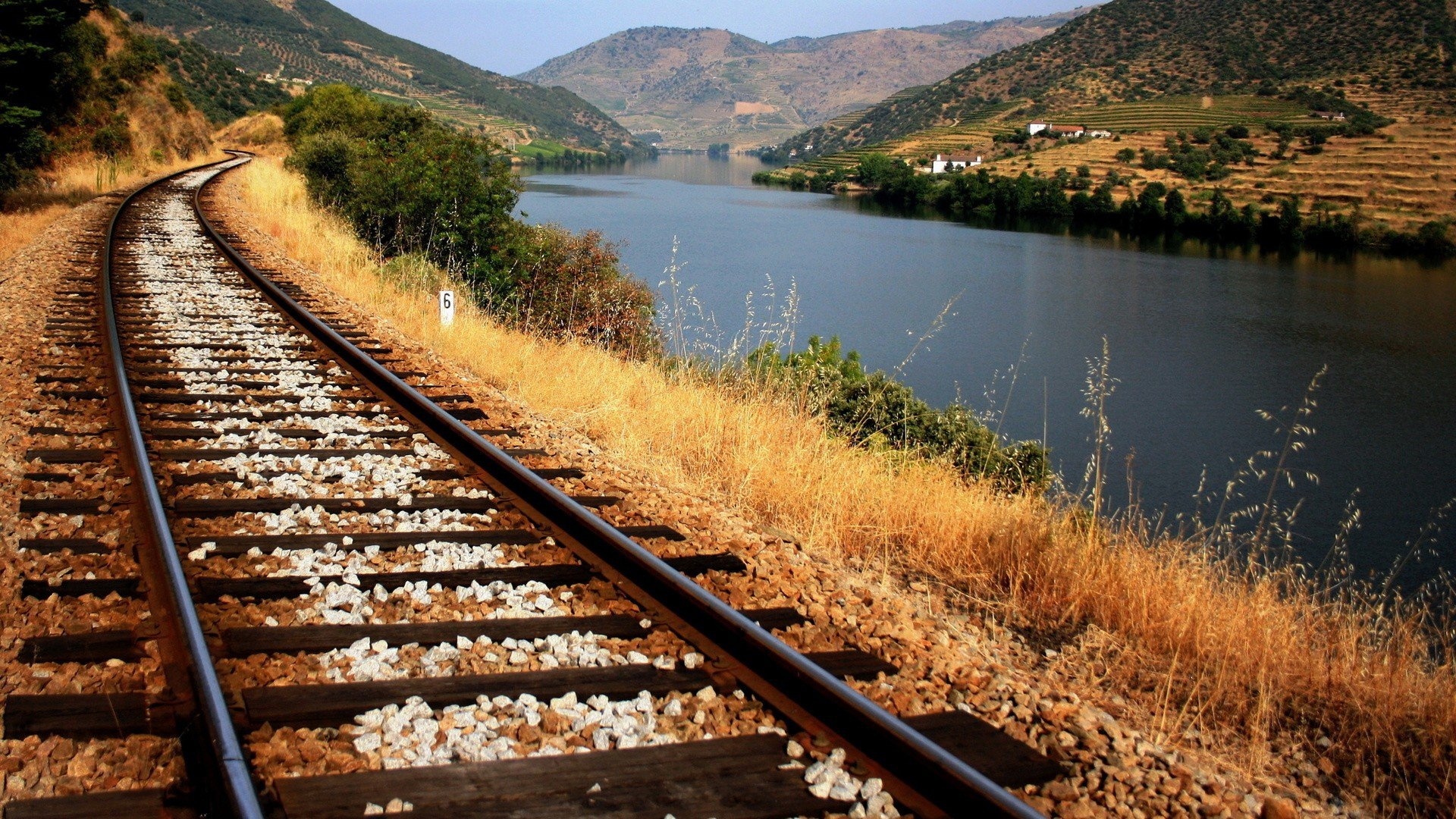 Riverside travels, Fantastic train track, Wallpaper fantastic train, Track wallpaper art, 1920x1080 Full HD Desktop