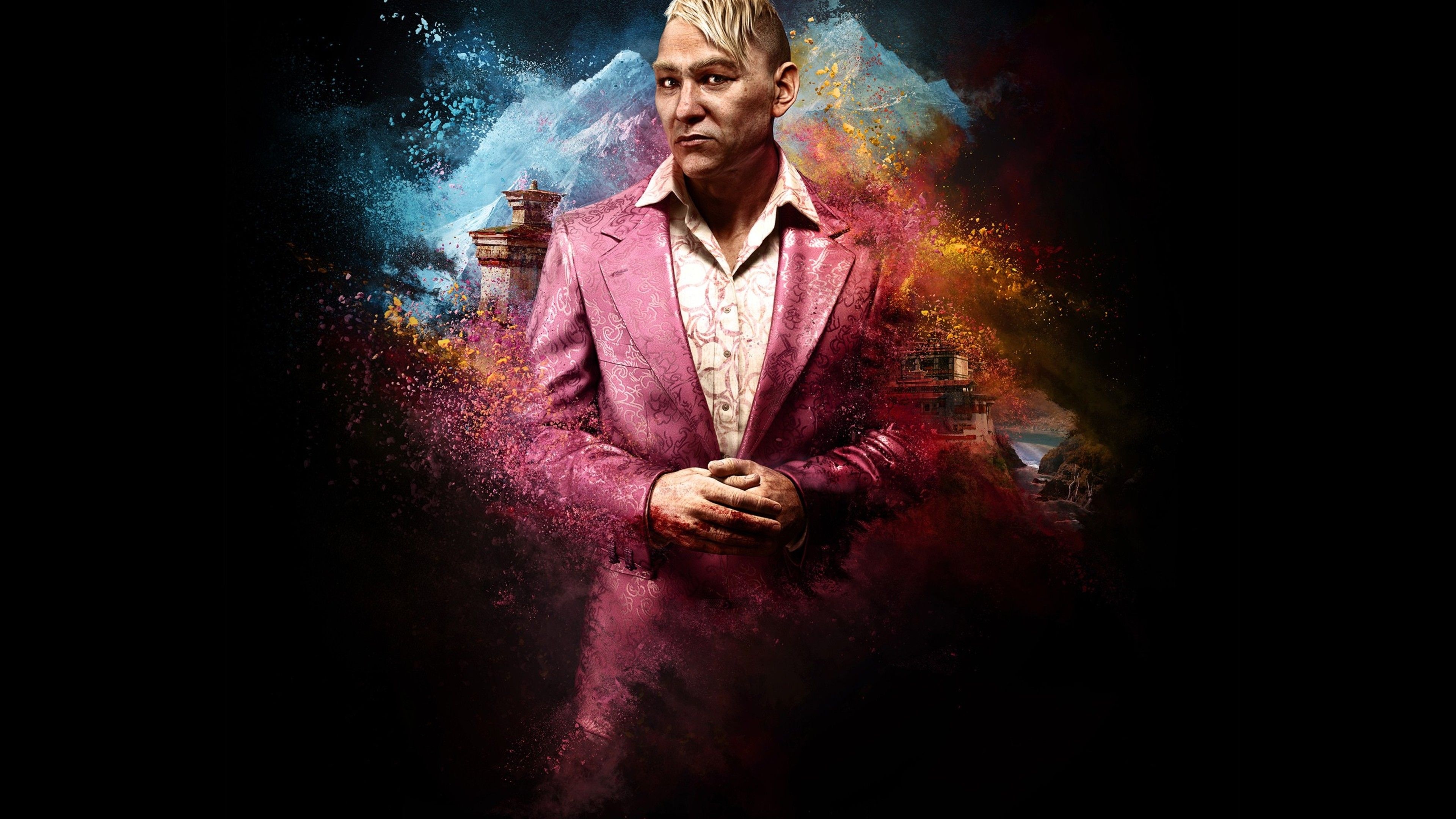 Pagan Min, Kyrat Himalayan mountains, Magenta powder explosion, 4K Desktop wallpaper
