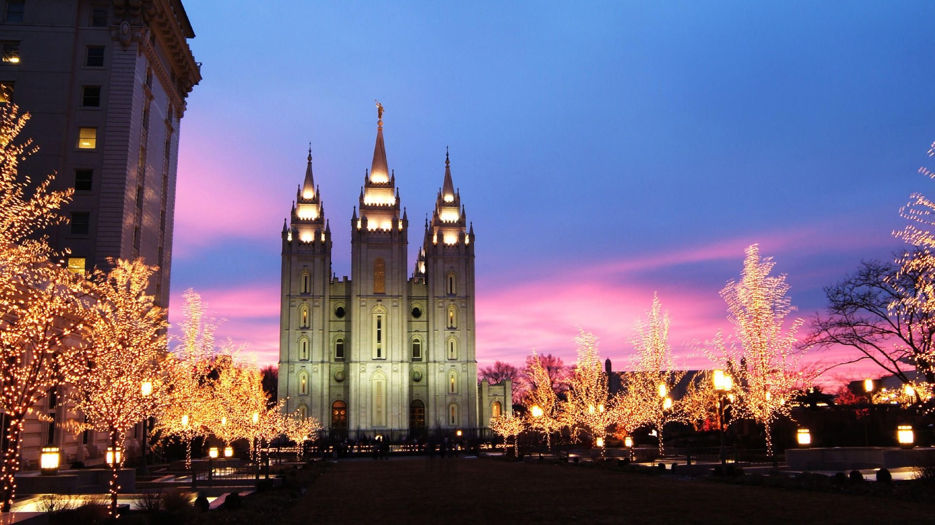 Salt Lake Temple, Majestic architecture, Sacred grounds, Spiritual sanctuary, 1920x1080 Full HD Desktop