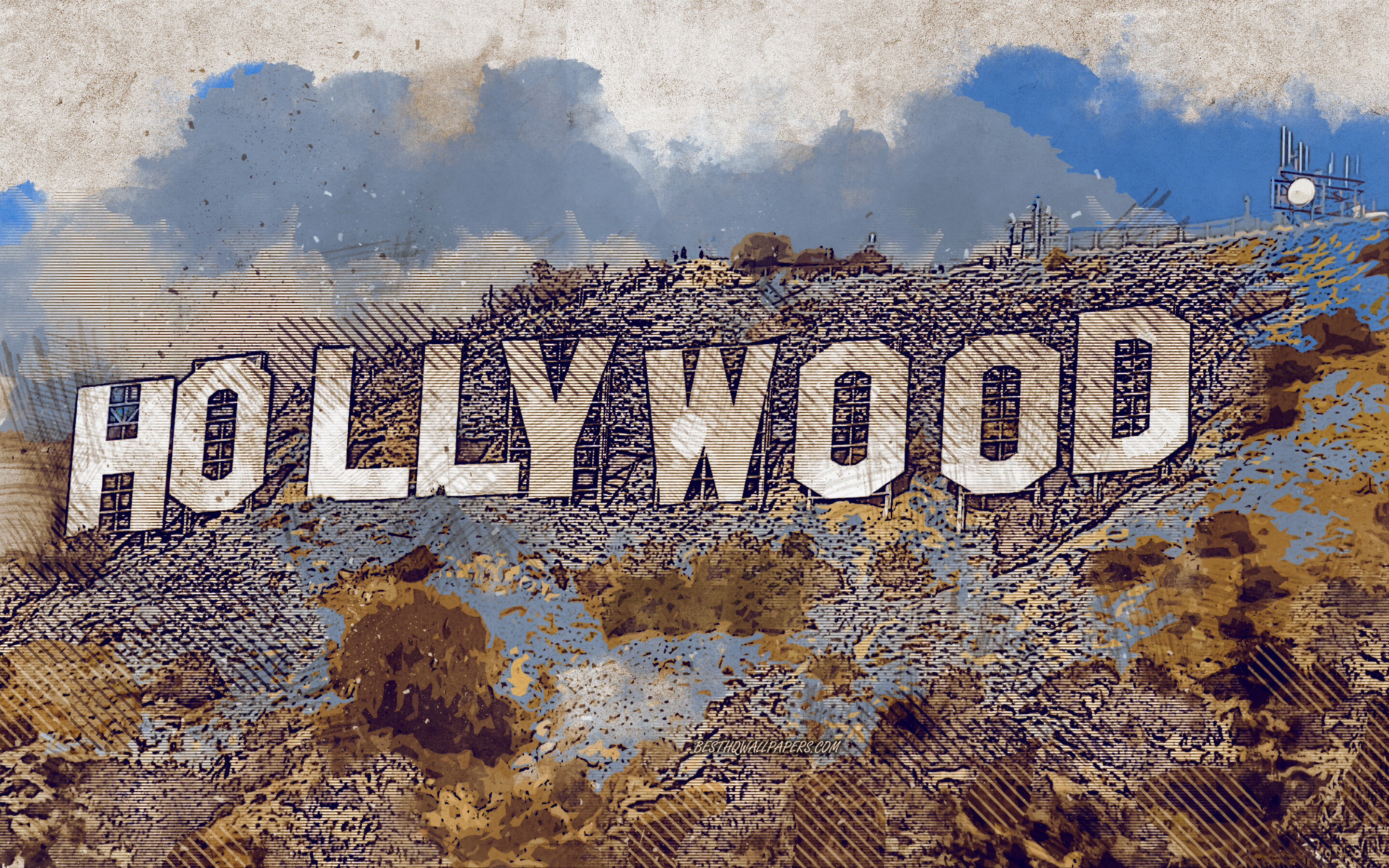 Grunge art, Hollywood Sign Wallpaper, 2880x1800 HD Desktop