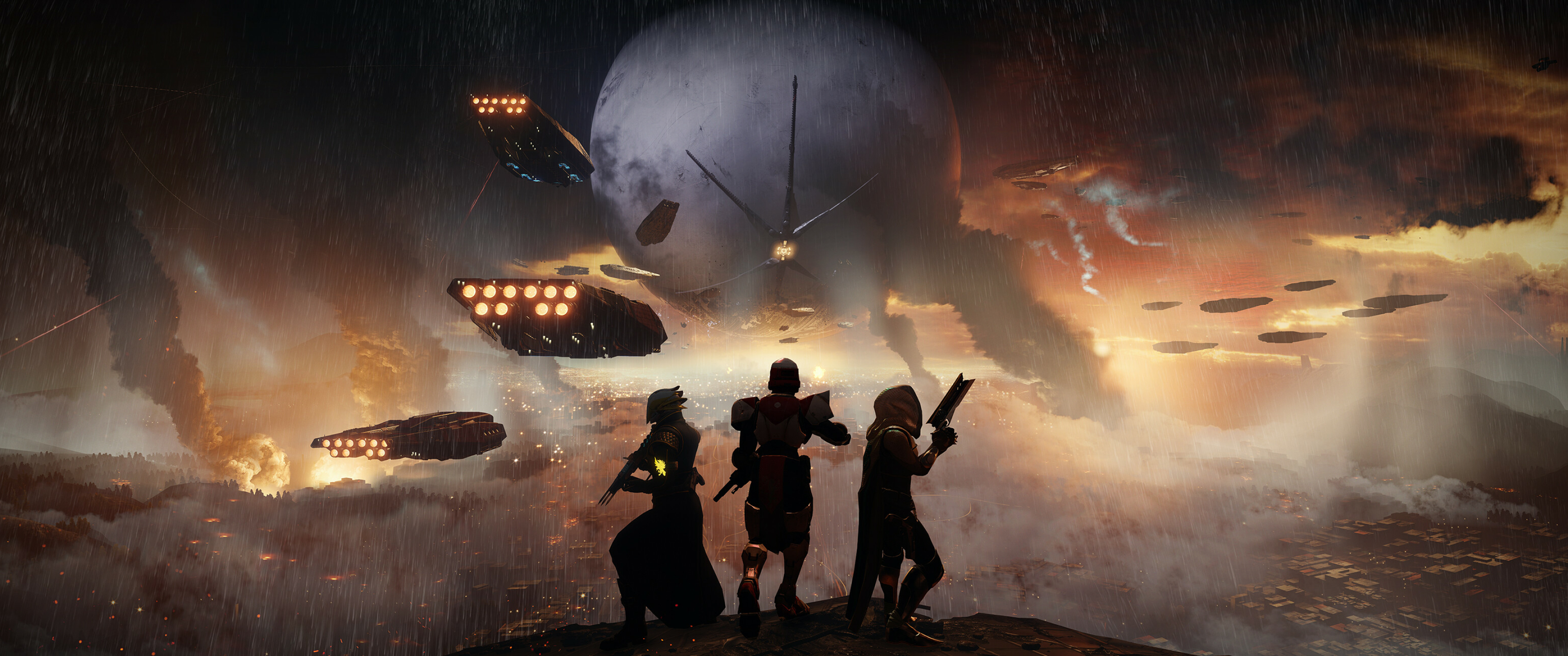 Destiny 2 hunters, Titans, Epic battles, HD wallpapers, 3440x1440 Dual Screen Desktop