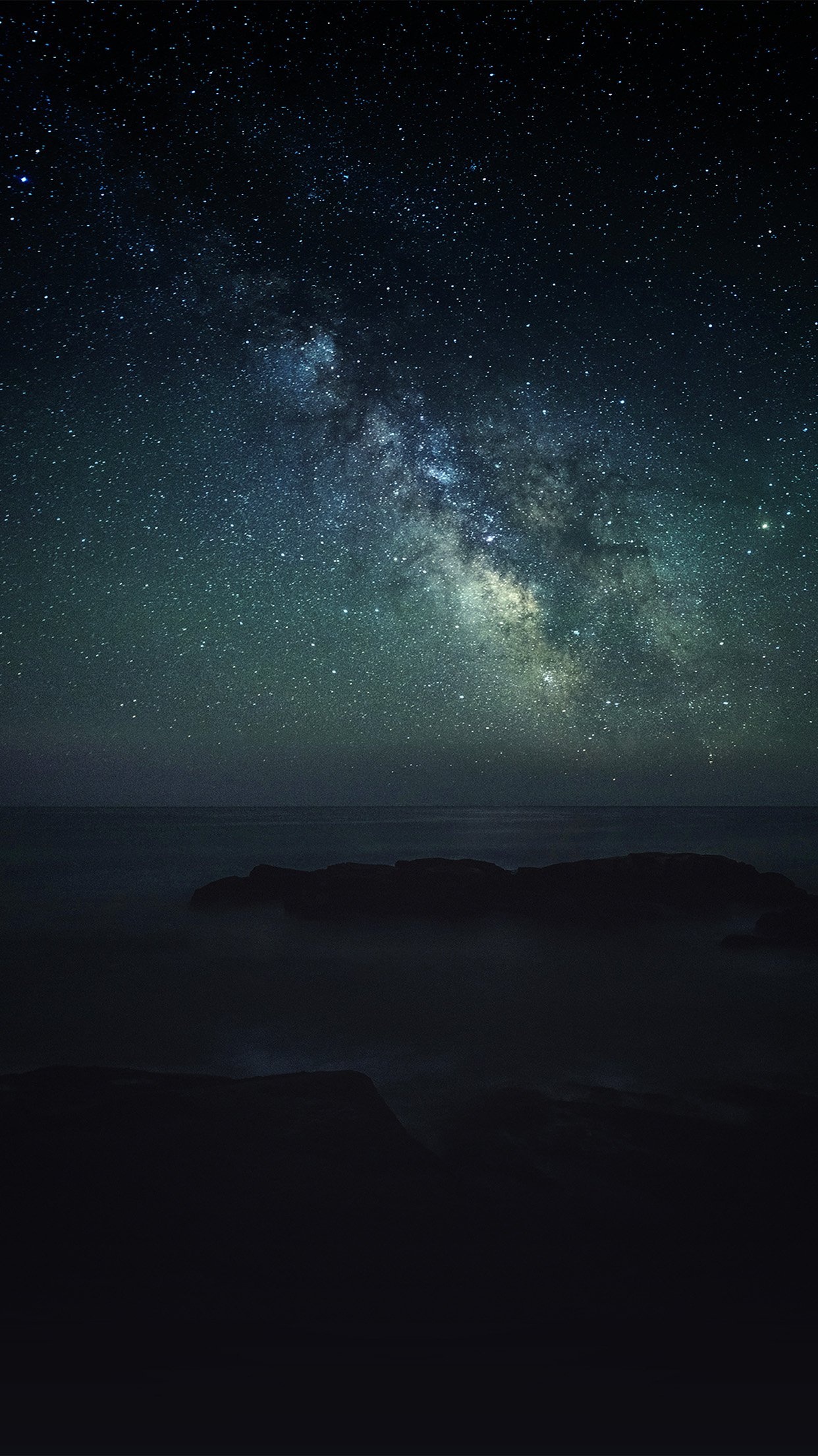 Milky Way galaxy, silhouette coastal rocks, night ocean horizon, HD Phone wallpaper