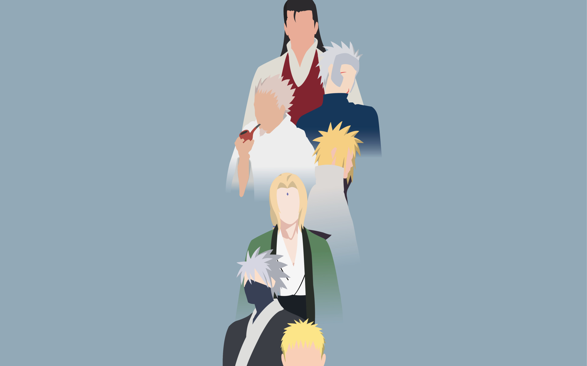 Seven Hokage, Naruto Uzumaki, Kakashi Hatake, Tsunade, Minato Namikaze, HD Desktop wallpaper