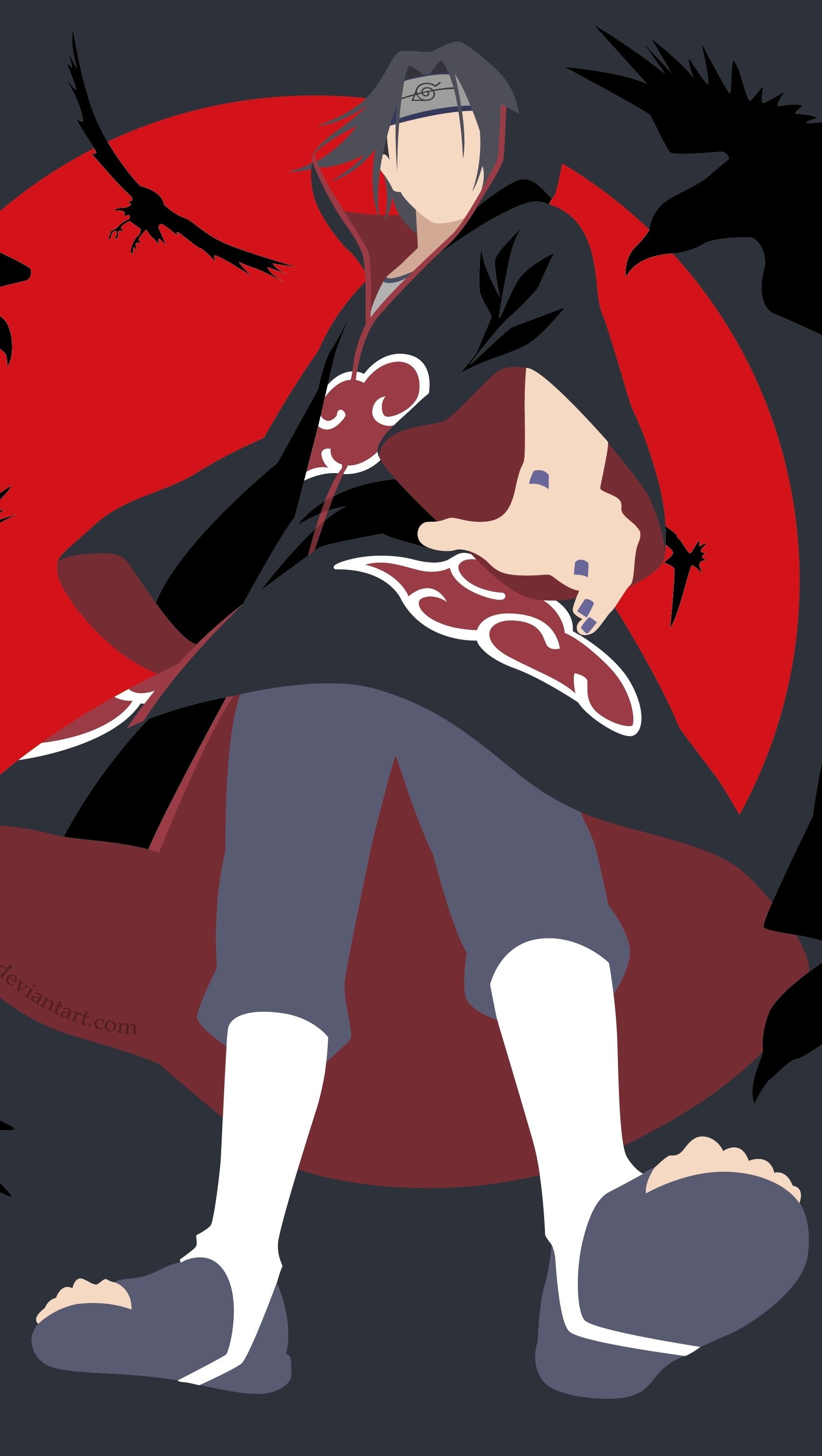 Itachi Uchiha, Akatsuki cloak, crow silhouettes, HD Phone wallpaper