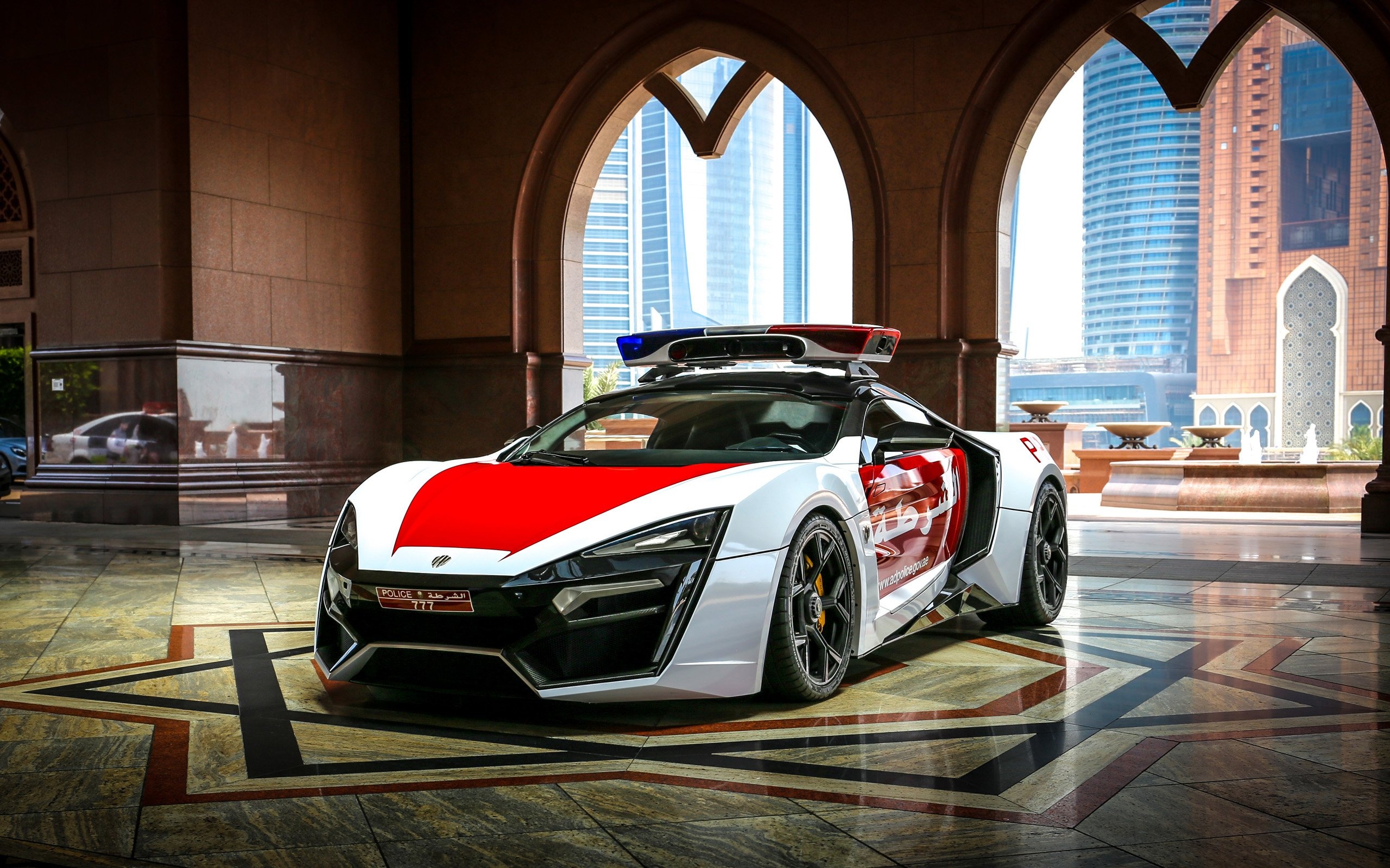 Abu Dhabi Police Lykan HyperSport, W Motors Lykan HyperSport, Emirates Palace courtyard, HD Desktop wallpaper