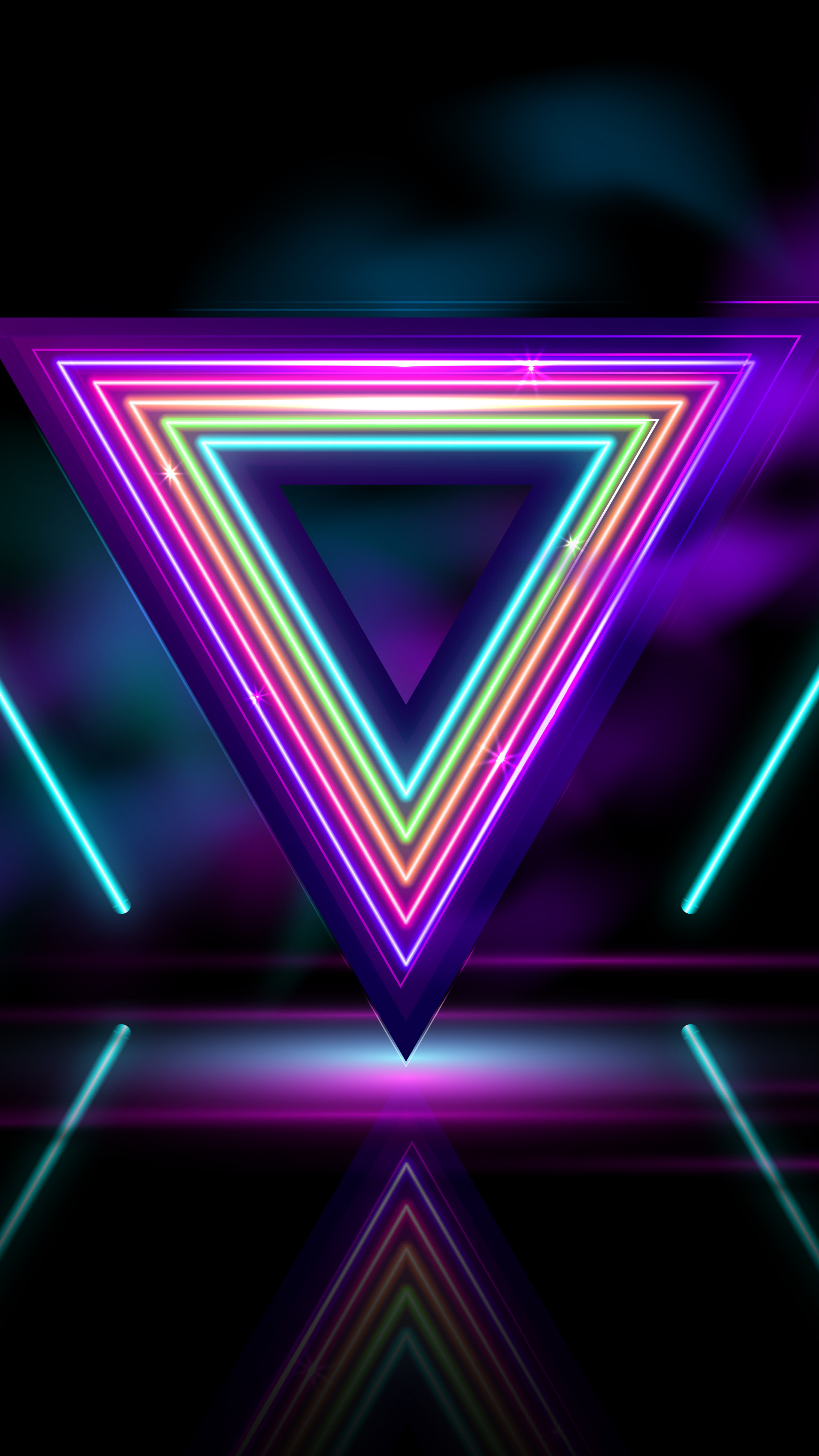 Neon lights, Triangles, Dark abstract, Sony Xperia Z5 Premium, 2160x3840 4K Phone