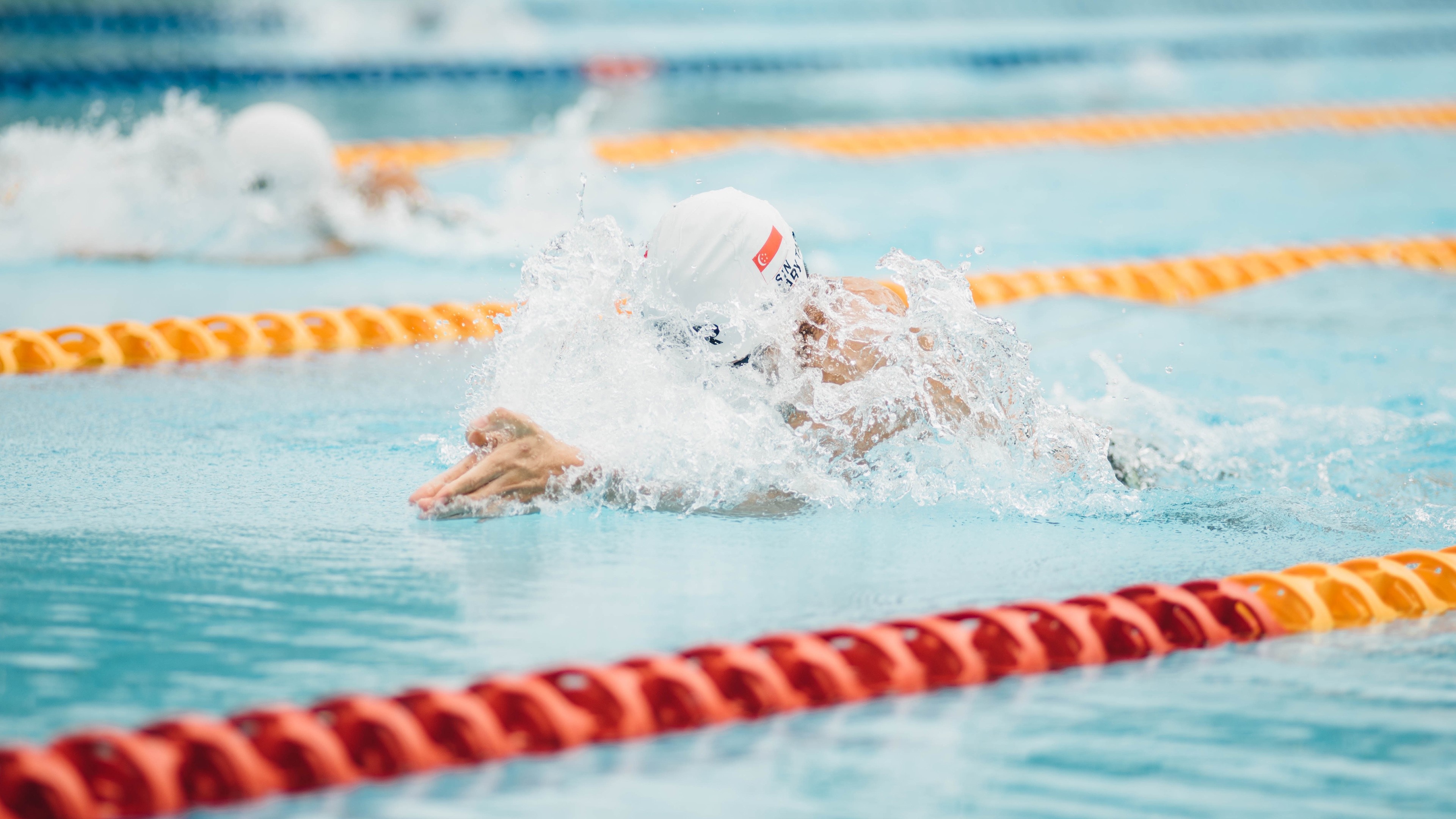 Swimming pool Olympics, Singapore flag, Wallpapers, Sports, 3840x2160 4K Desktop