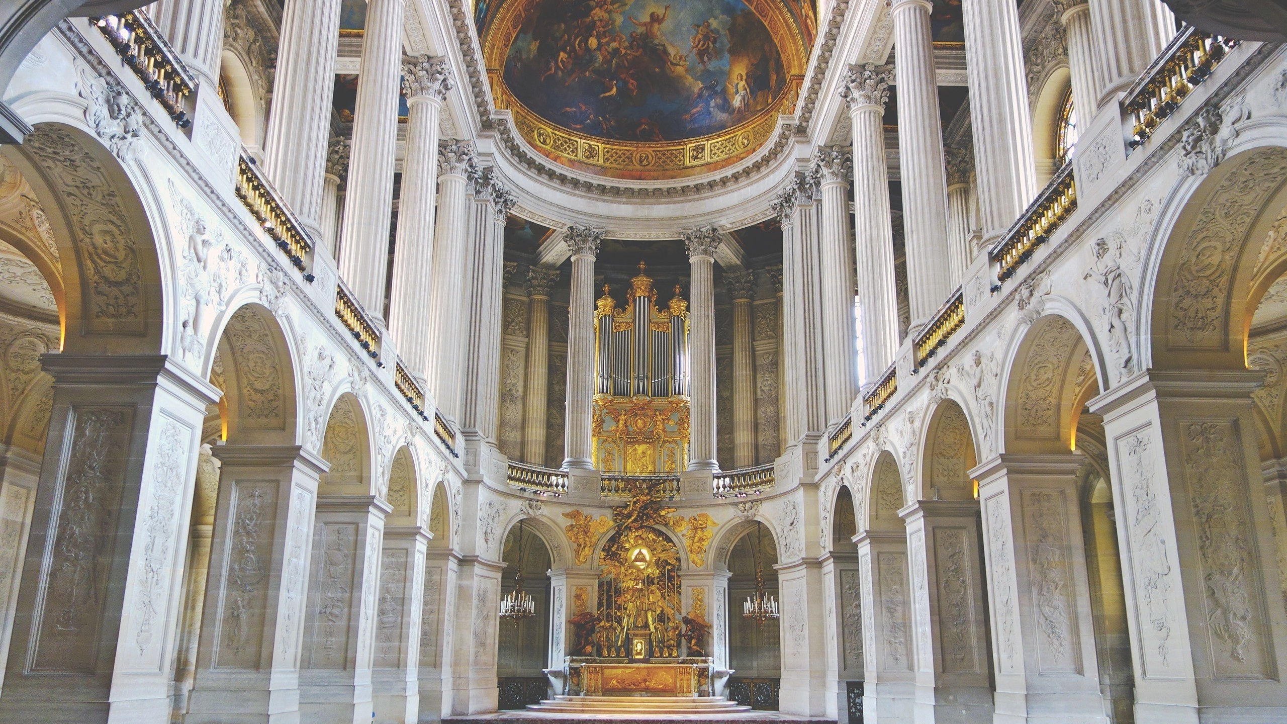 France, Gold marble buildings, Palace of Versailles, Travels, 2560x1440 HD Desktop