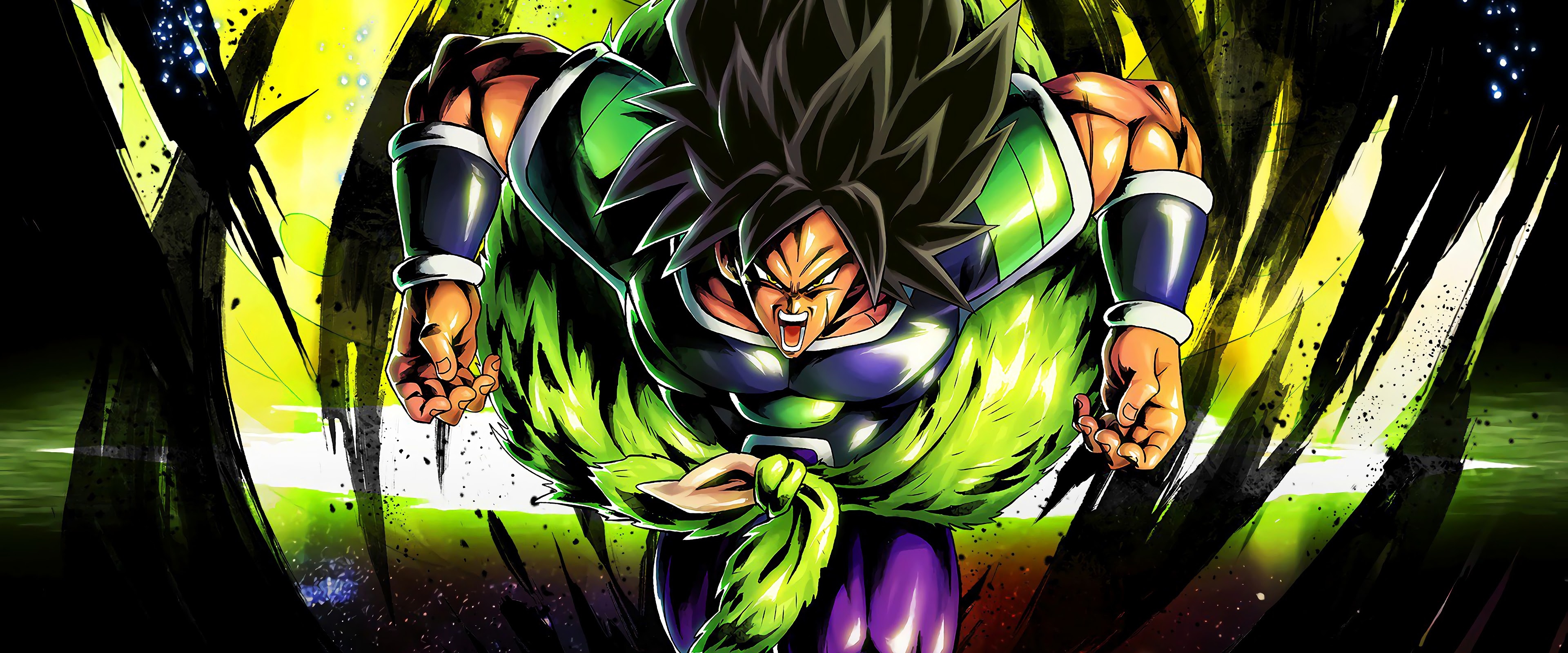 Broly (Dragon Ball Super), green fur pelt, green ki aura, Dual Screen Desktop wallpaper