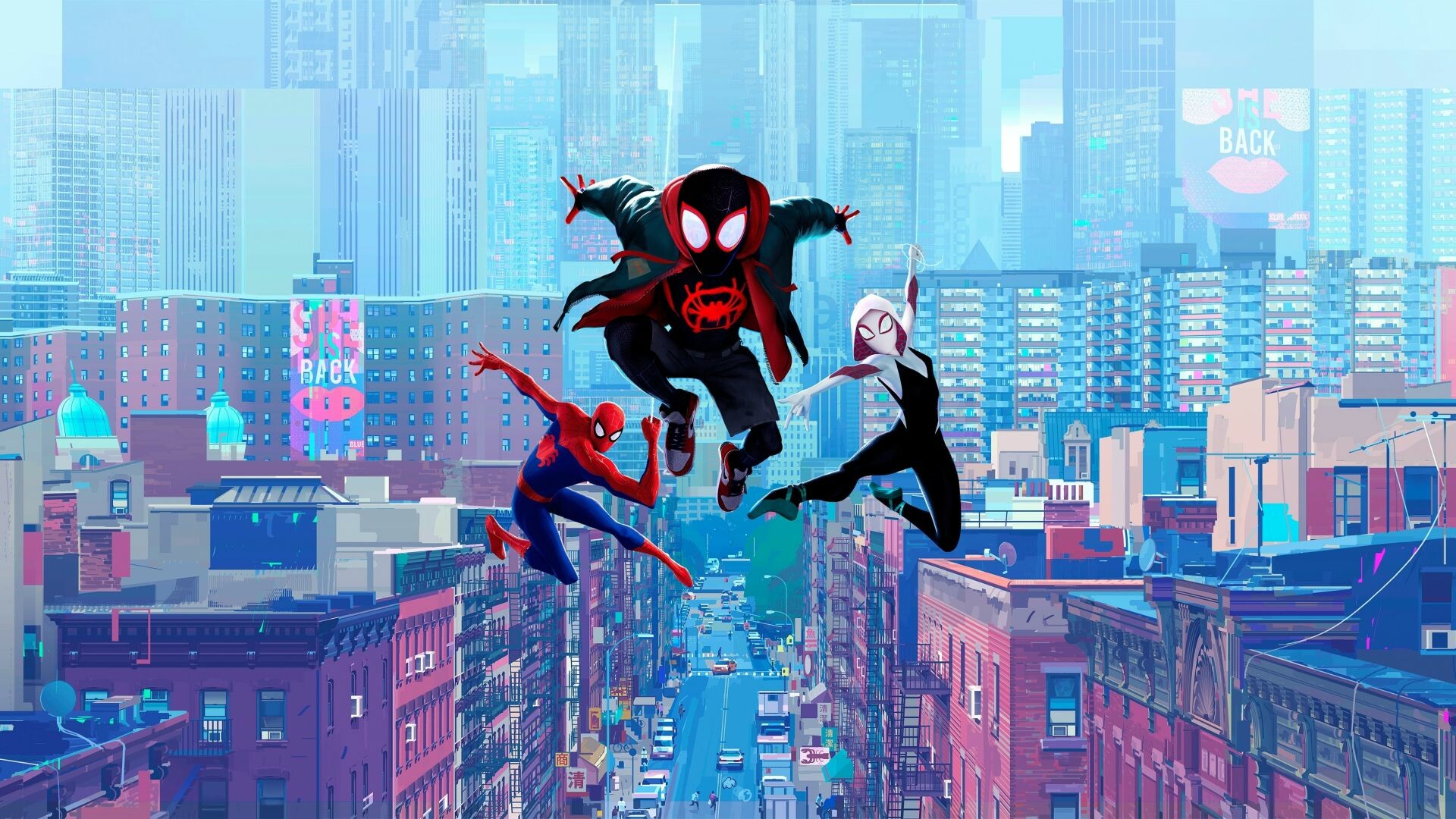 Spider-Man: Into the Spider-Verse fan art, Vibrant colors, Action-packed scenes, Dynamic visuals, 1920x1080 Full HD Desktop