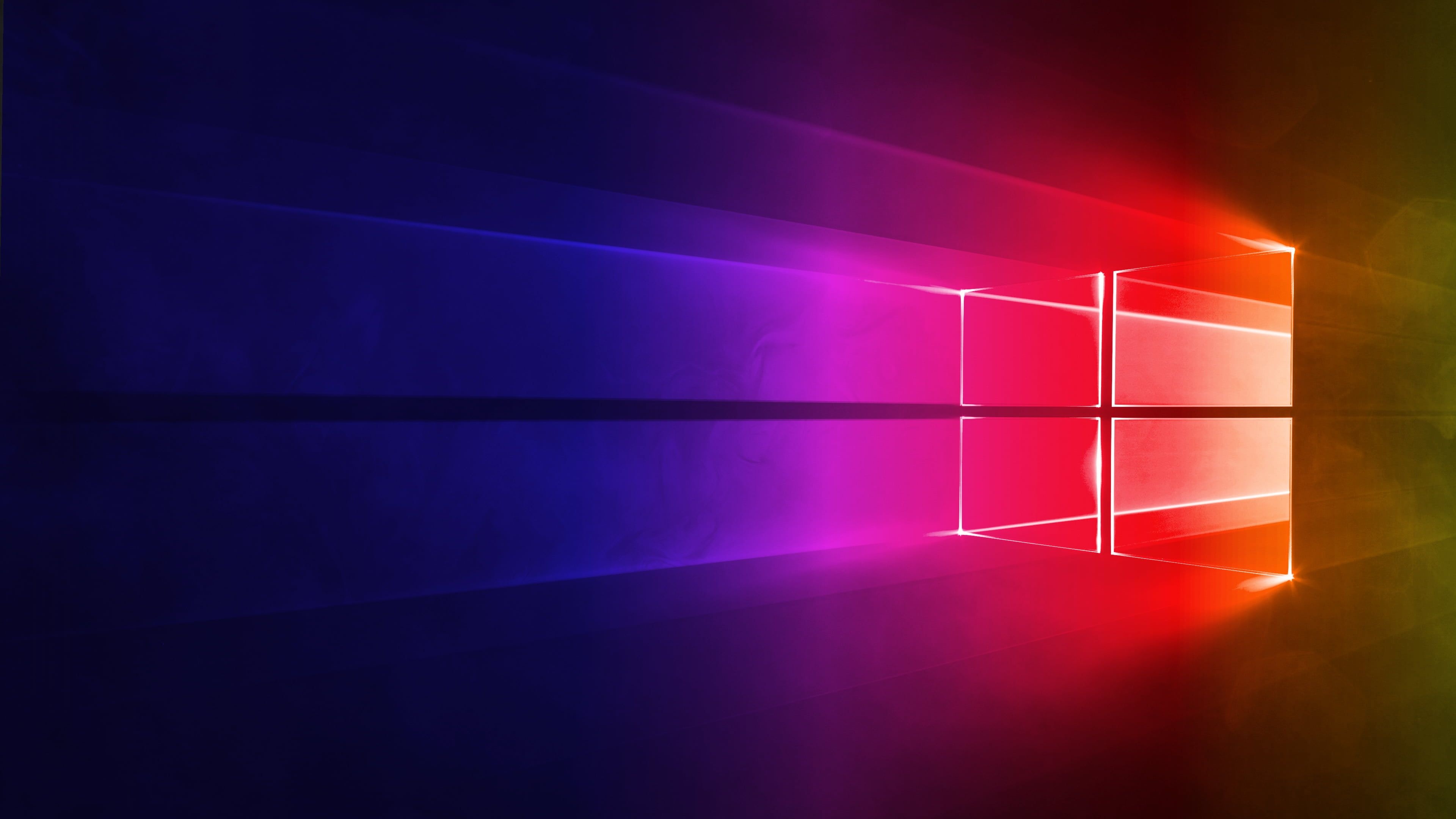 Windows 10 Hero logo, volumetric light rays, rainbow gradient glow, 4K Desktop wallpaper
