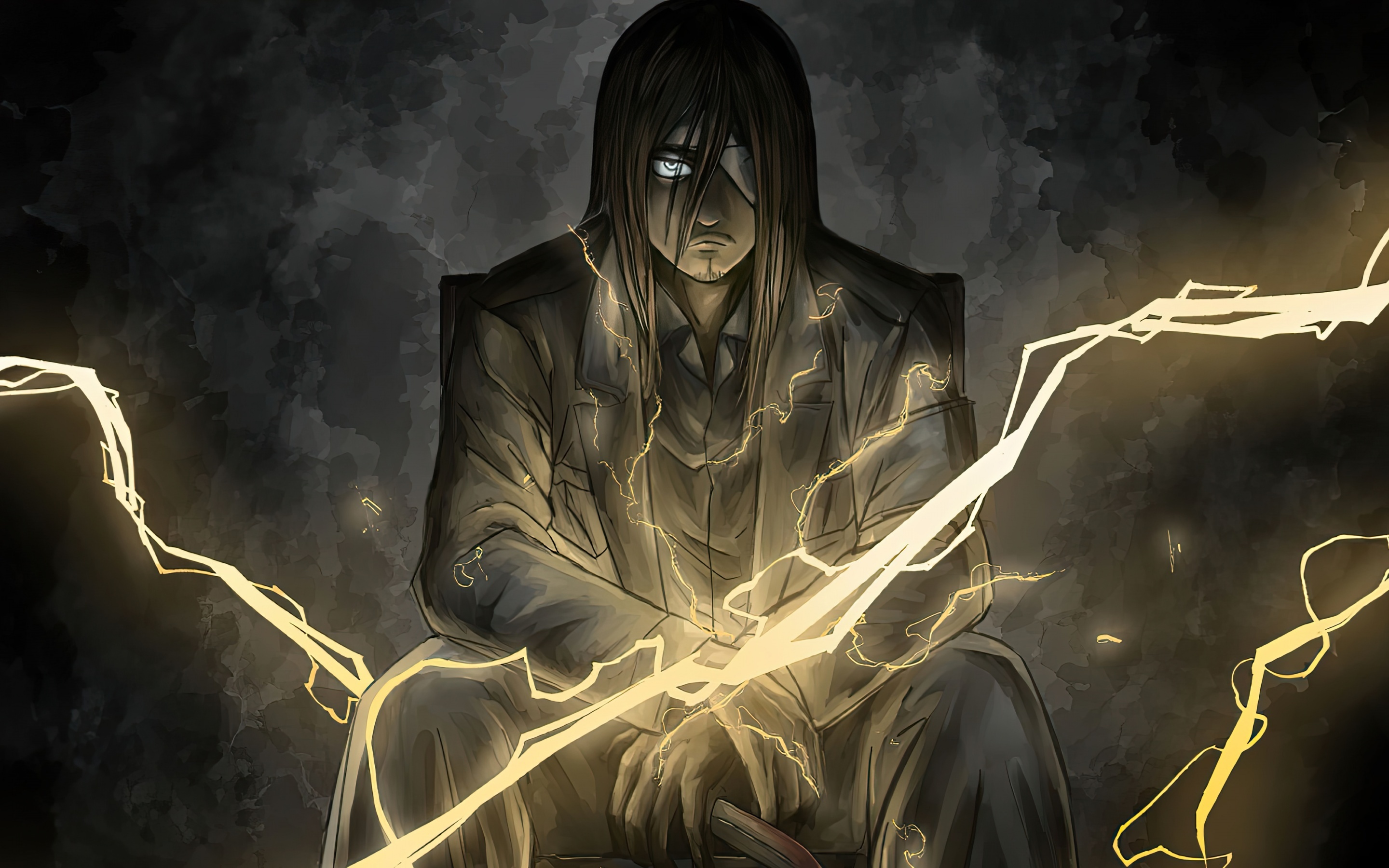 Eren Yeager, Titan transformation lightning, eye bandage, HD Desktop wallpaper