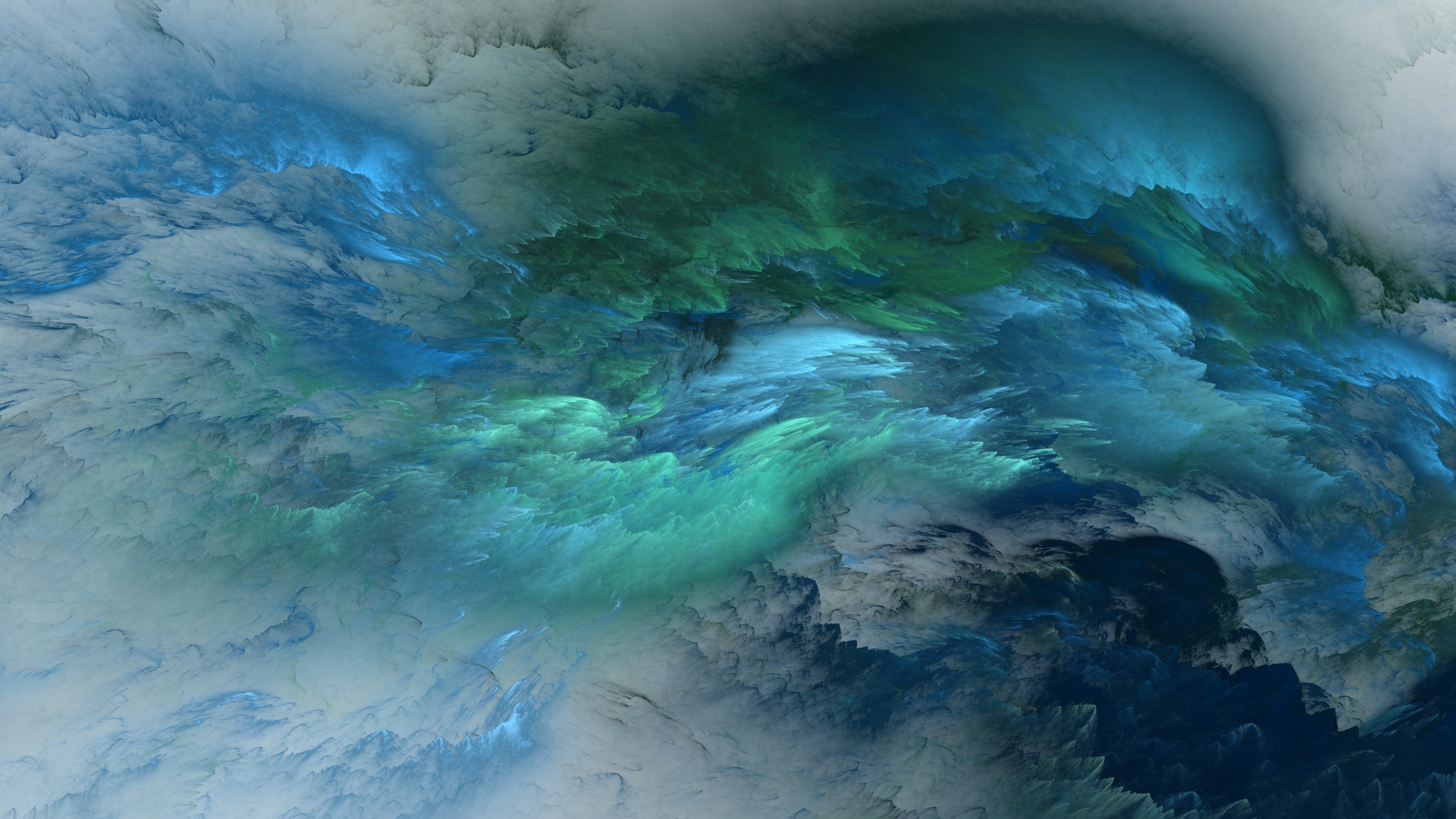 fractal cloud formation, turquoise teal plumes, turbulent blue smoke textures, 4K Desktop wallpaper
