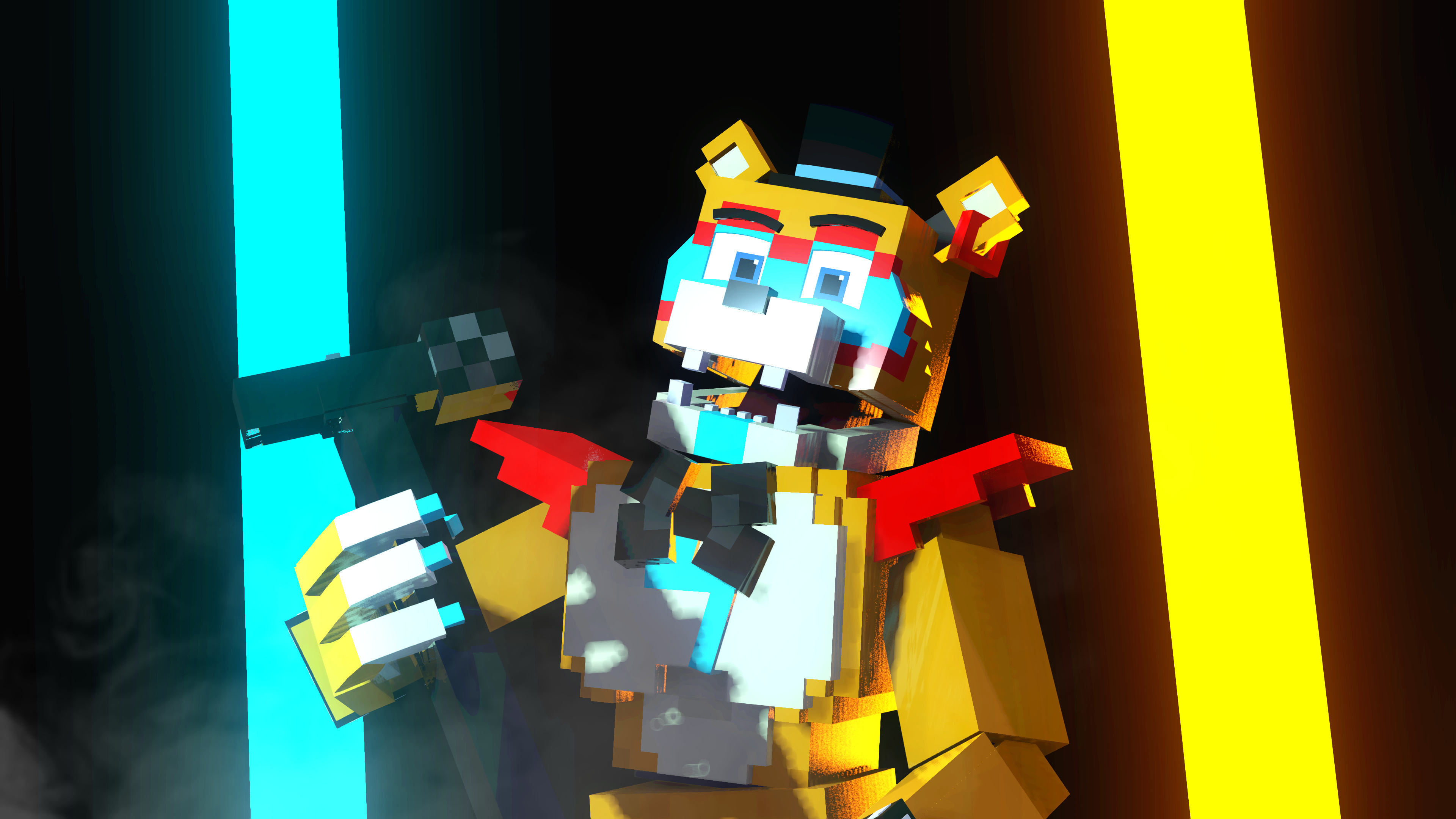Glamrock Freddy, Five Nights at Freddy's: Security Breach, Blocky stage microphone, 4K Desktop wallpaper