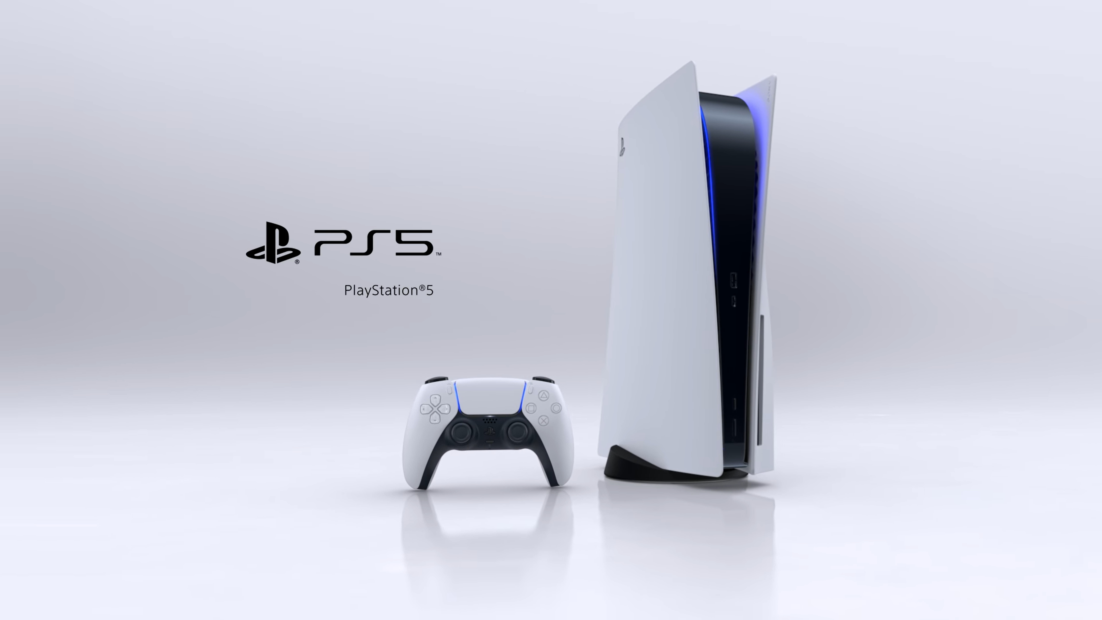 PlayStation 5 console, DualSense wireless controller, PS5 logo lettering, 4K Desktop wallpaper
