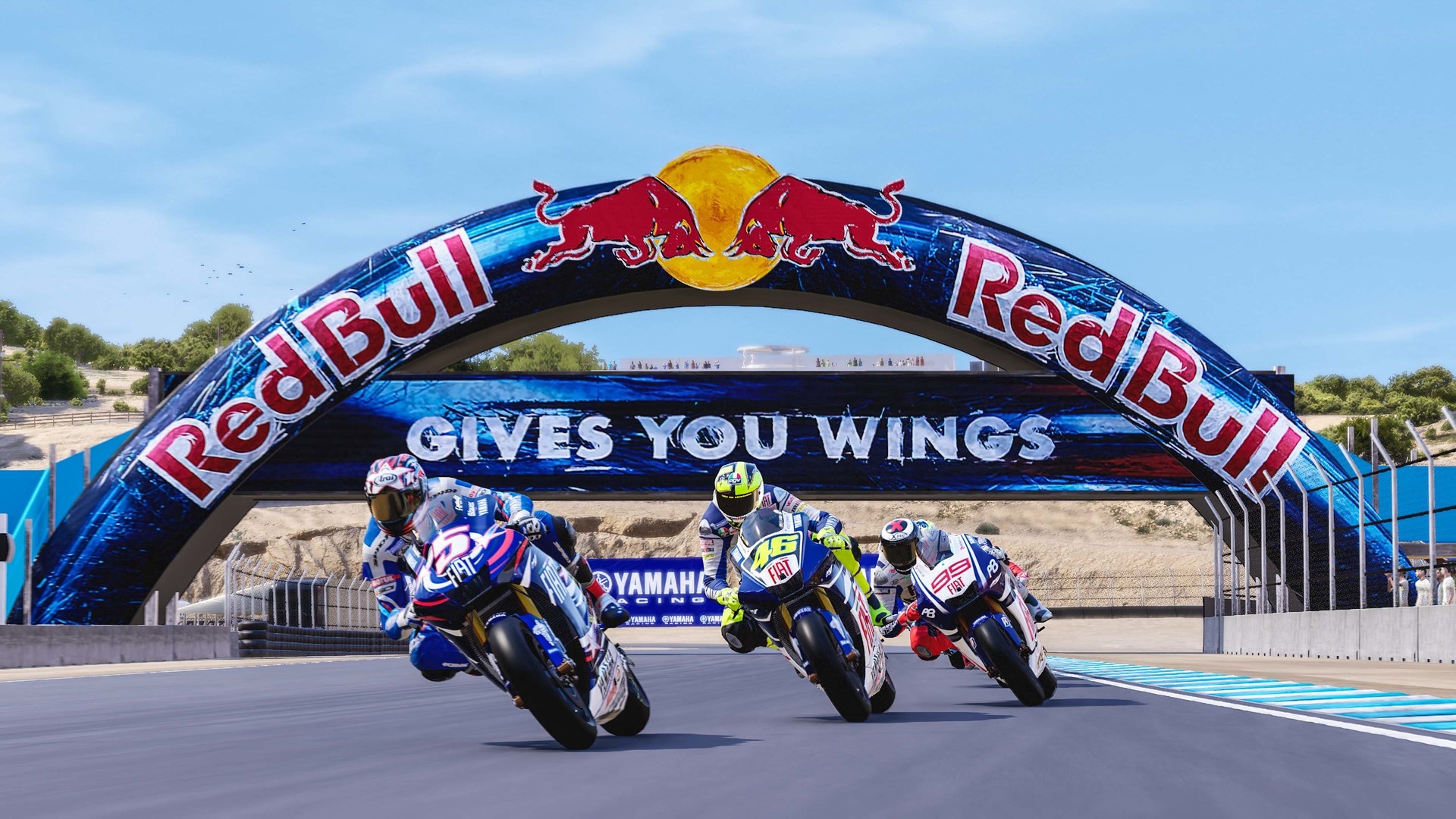 MotoGP 22, Red Bull archway, Fiat Yamaha racing motorcycles, Full HD Desktop wallpaper