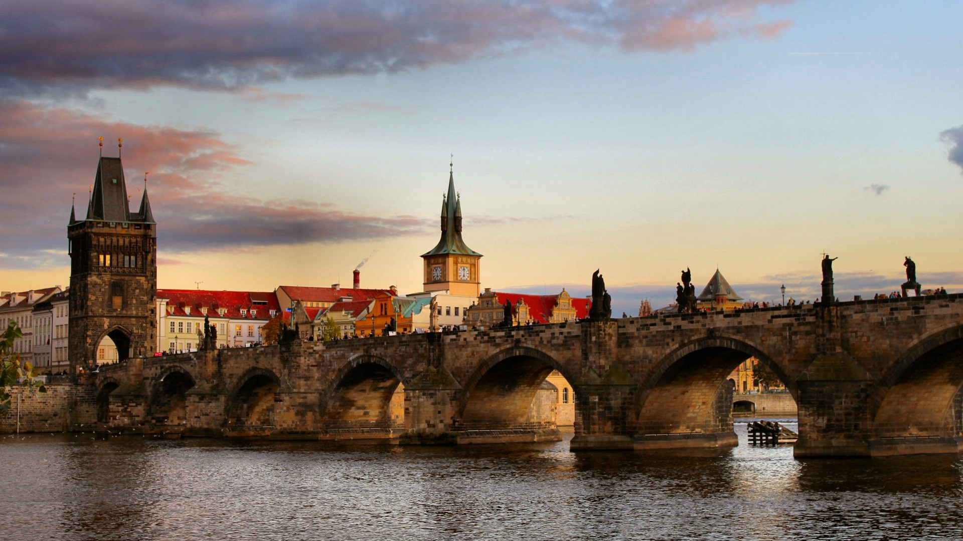 Famous bridge, River panorama, Romantic setting, Prague's eternal beauty, 1920x1080 Full HD Desktop