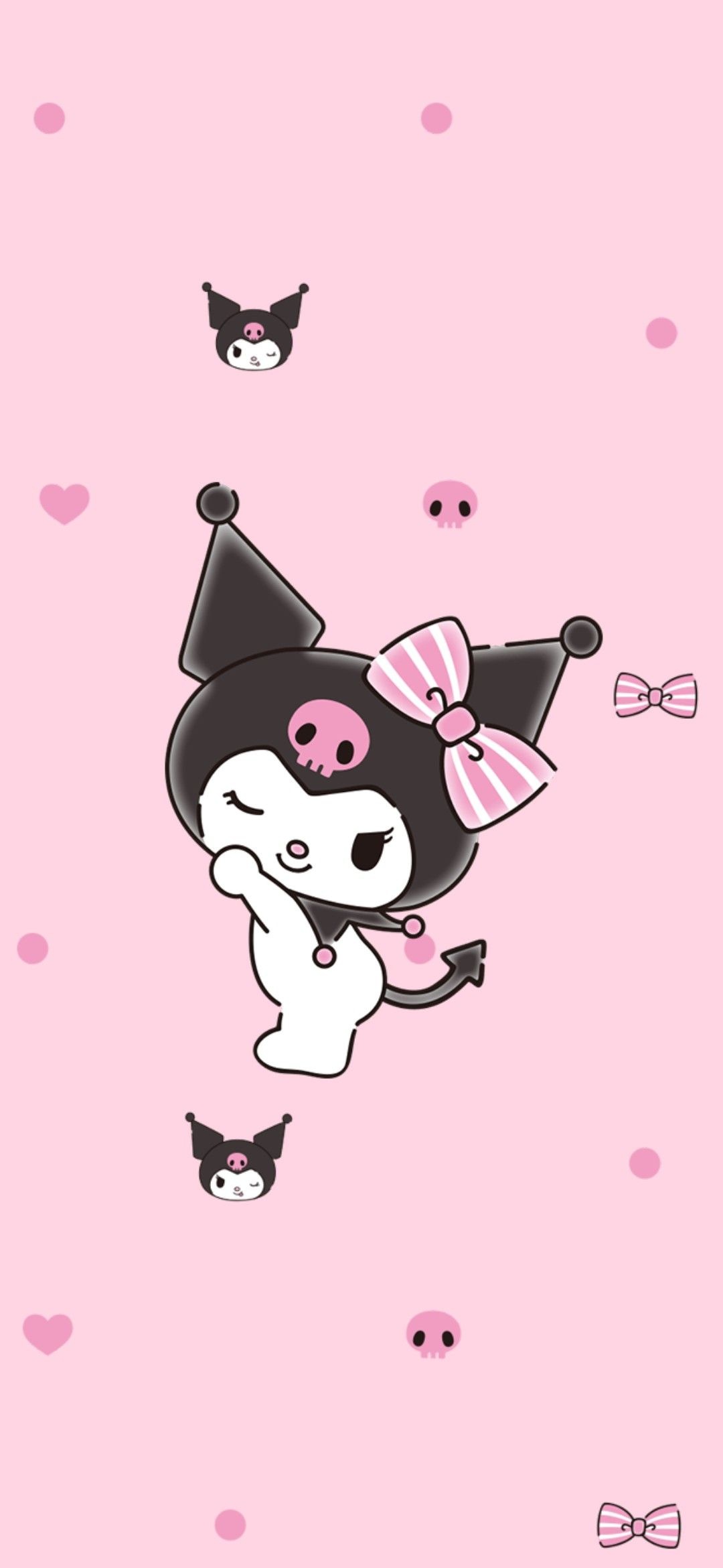 Kuromi, pink striped bow, pink skull pattern, HD Phone wallpaper