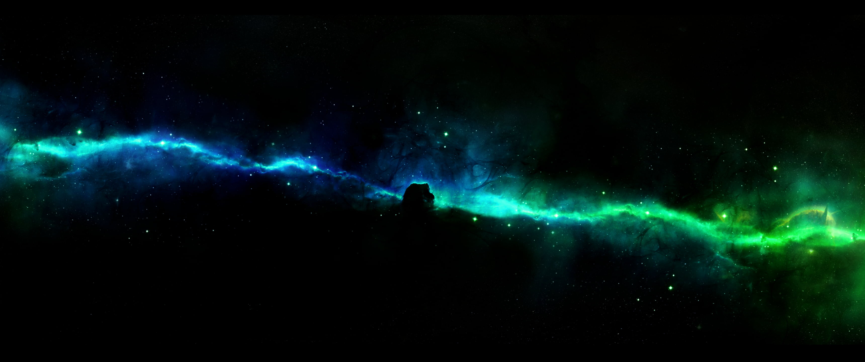 Green Nebula, Luminous colors, Majestic display, Galactic magic, 3440x1440 Dual Screen Desktop