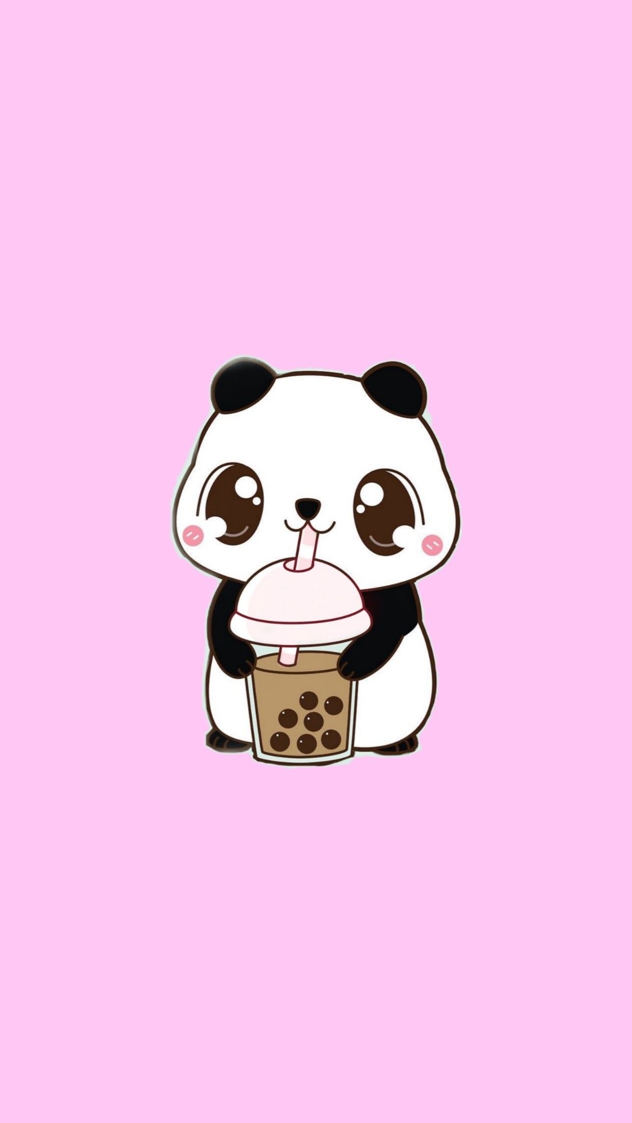 Kawaii cartoon panda, Boba bubble tea cup, Pastel pink background, HD Phone wallpaper