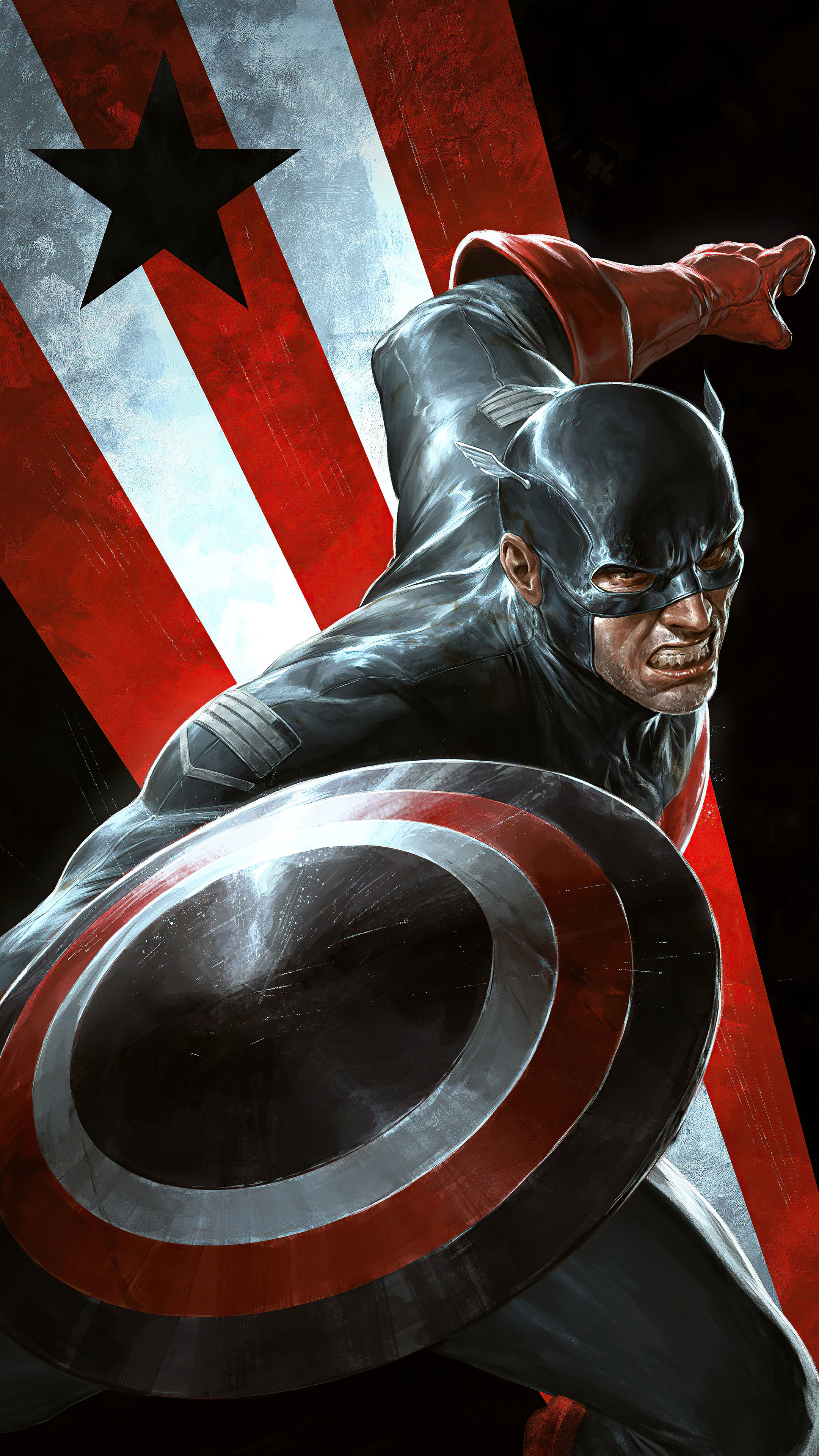 Bucky Barnes Captain America, Captain America shield, black star patriotic banner, 4K Phone wallpaper