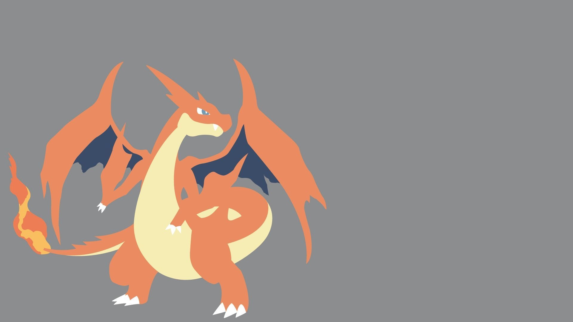Charizard, Minimalist vector art, Grey backdrop, Full HD Desktop wallpaper