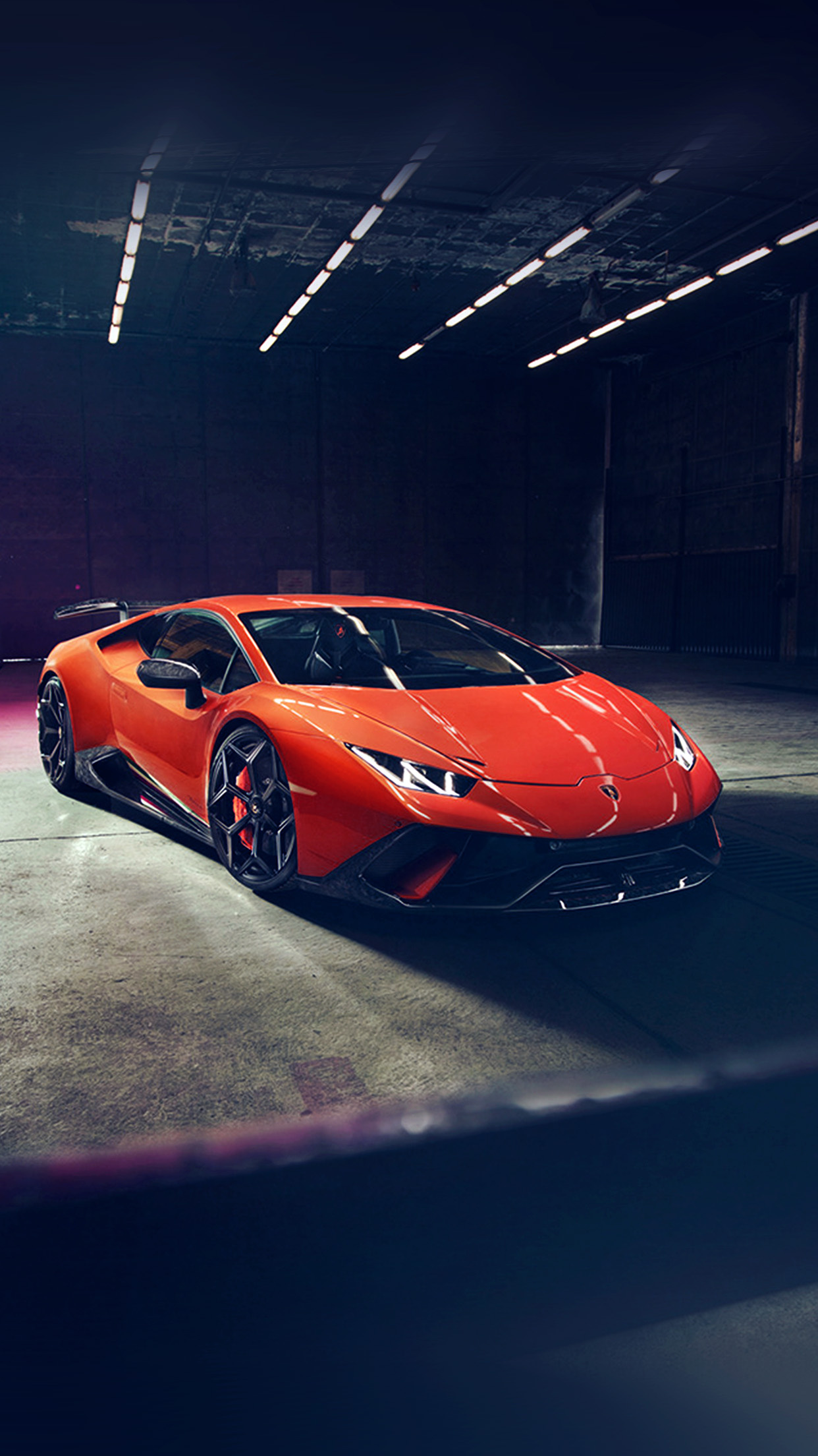Lamborghini Huracan Performante, industrial warehouse garage, overhead fluorescent lights, HD Phone wallpaper