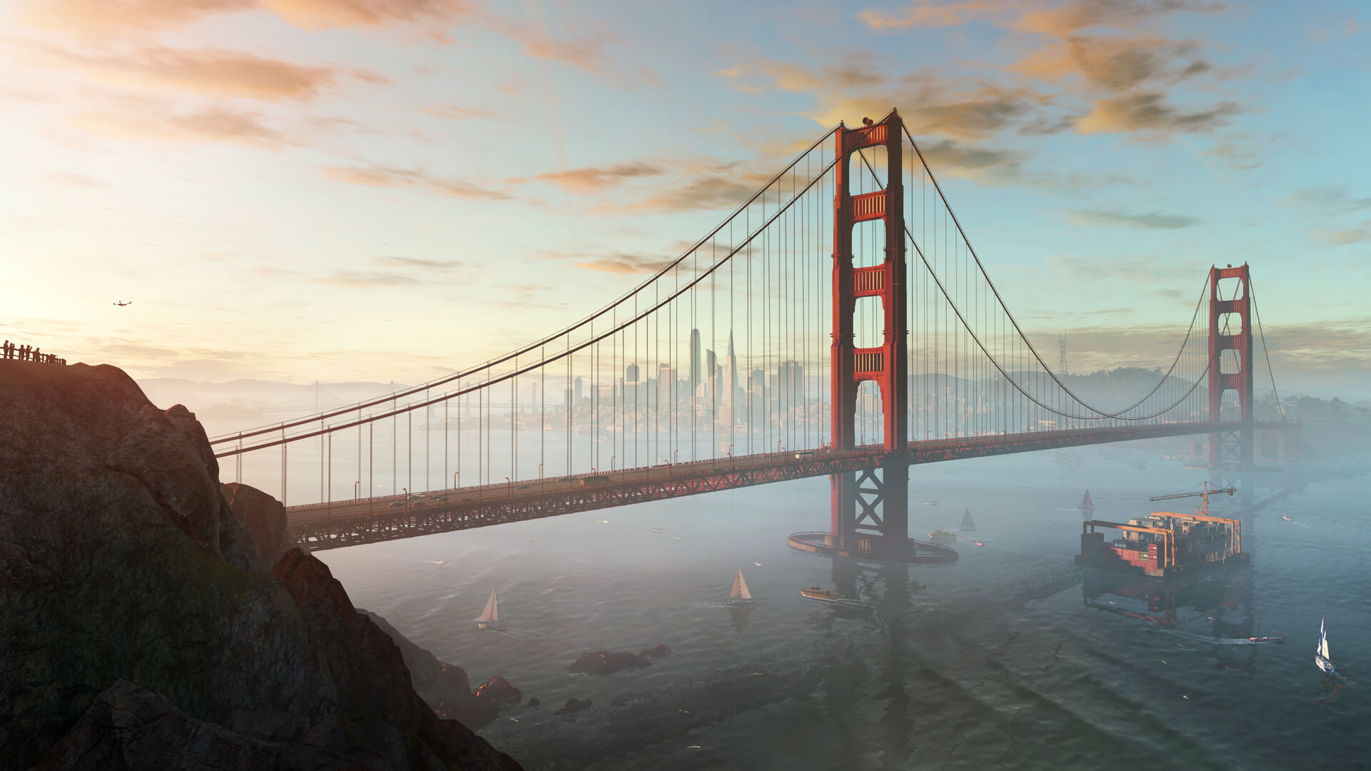 Golden Gate Bridge, San Francisco skyline, Marin Headlands, Full HD Desktop wallpaper