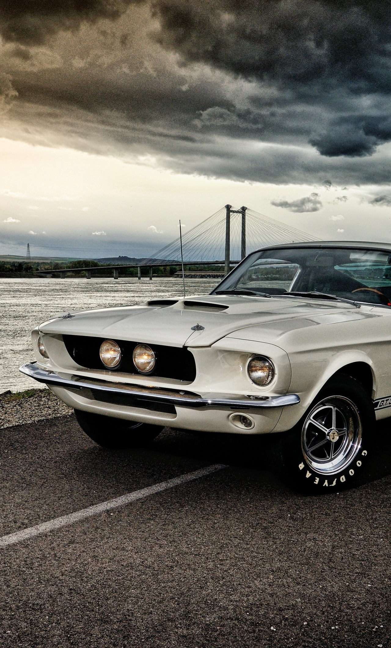1967 Shelby GT500 Mustang, Ed Hendler Bridge, Stormy overcast sky, HD Phone wallpaper