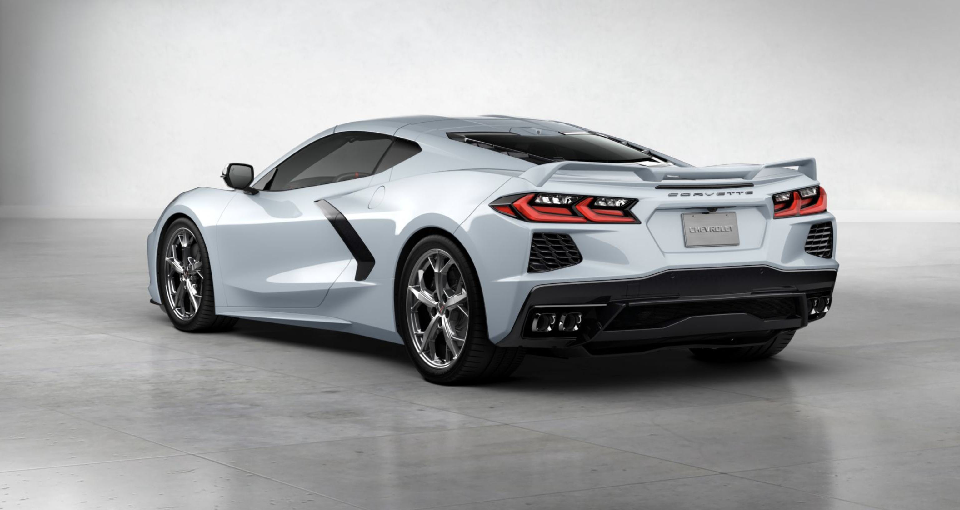 Chevrolet Corvette C8 Stingray, CHEVROLET license plate text, minimalist automotive studio, HD Desktop wallpaper