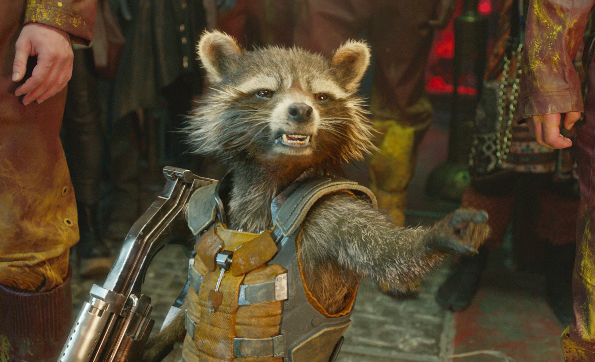 Rocket raccoon, James Gunn, Marvel movies, Voice actor Bradley Cooper, 2450x1490 HD Desktop