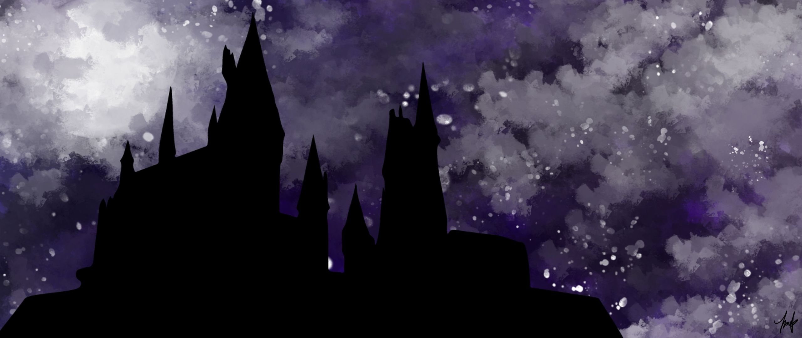 Silhouette, Hogwarts Wallpaper, 2560x1080 Dual Screen Desktop