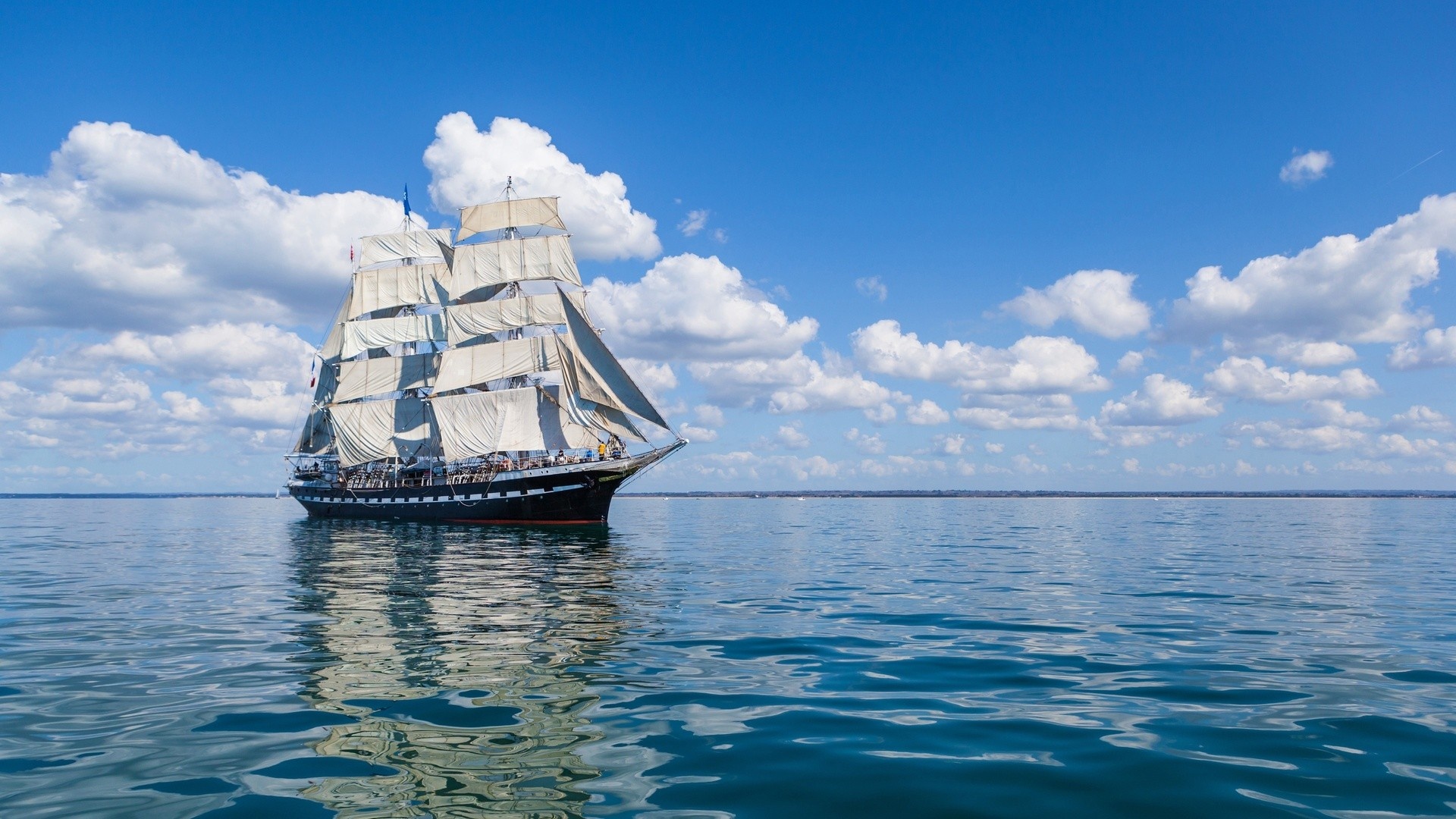 Seafaring beauty, Azure waters, White sail against blue, Wind-powered transport, 1920x1080 Full HD Desktop