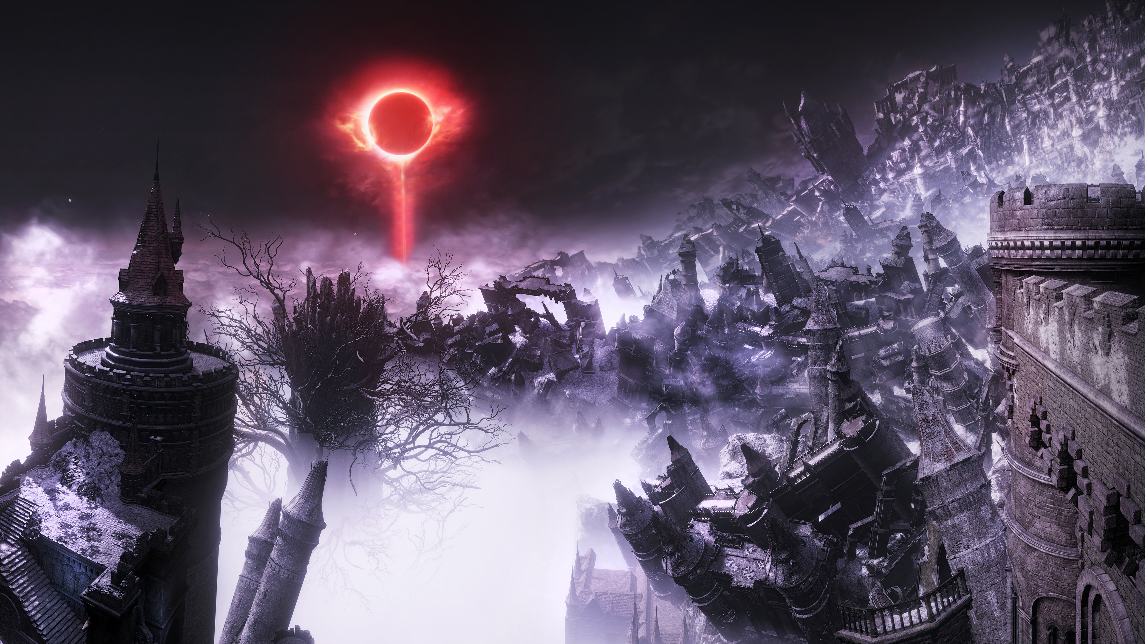 Dark Souls III Darksign, Kiln of the First Flame, crumbling castle ruins, 4K Desktop wallpaper