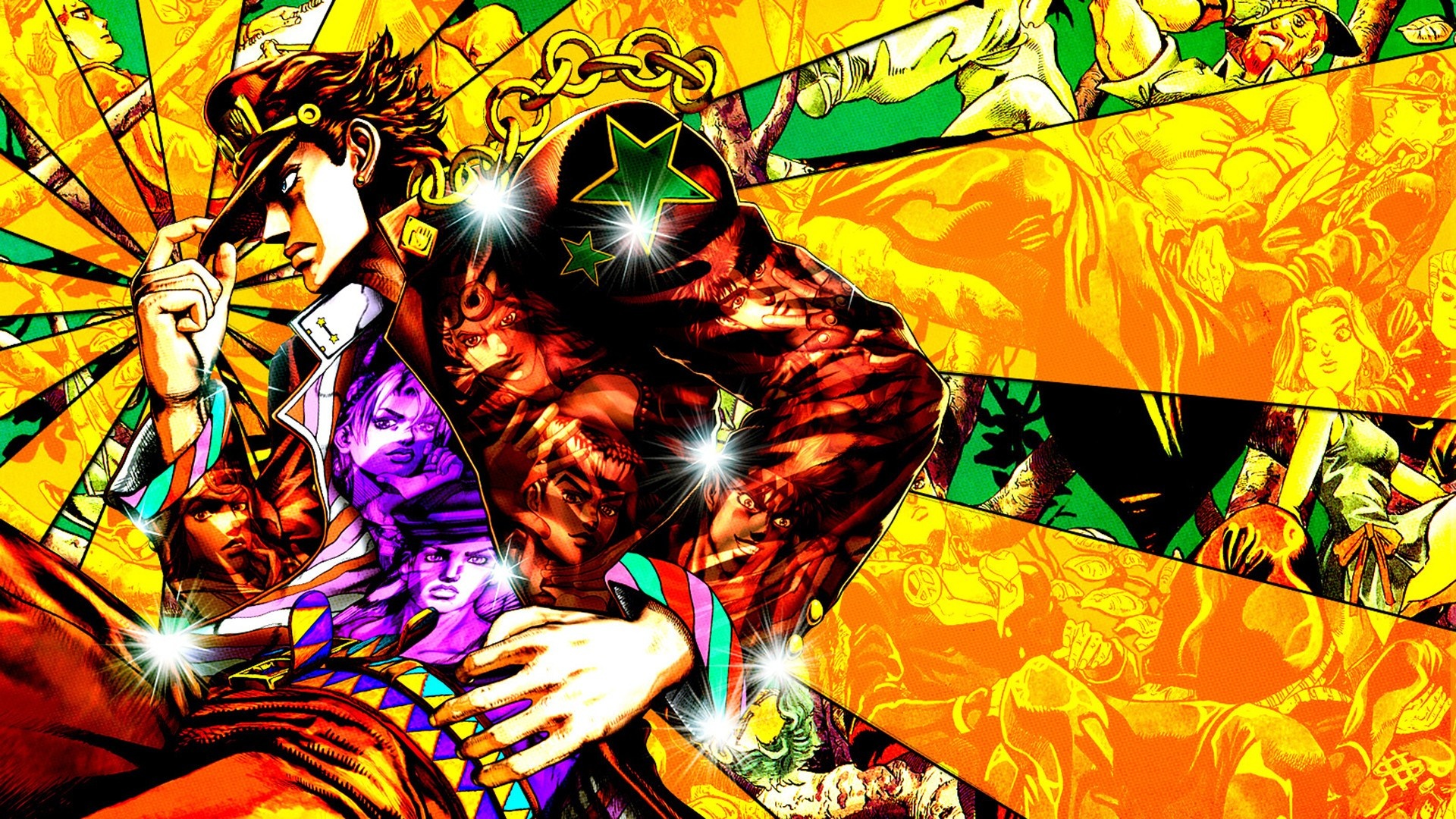 Jotaro Kujo, Jolyne Cujoh, Giorno Giovanna, Joseph Joestar, Josuke Higashikata, Full HD Desktop wallpaper