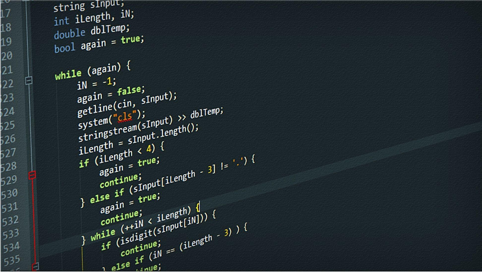 C++ source code, while (again), dark theme code editor, HD Desktop wallpaper