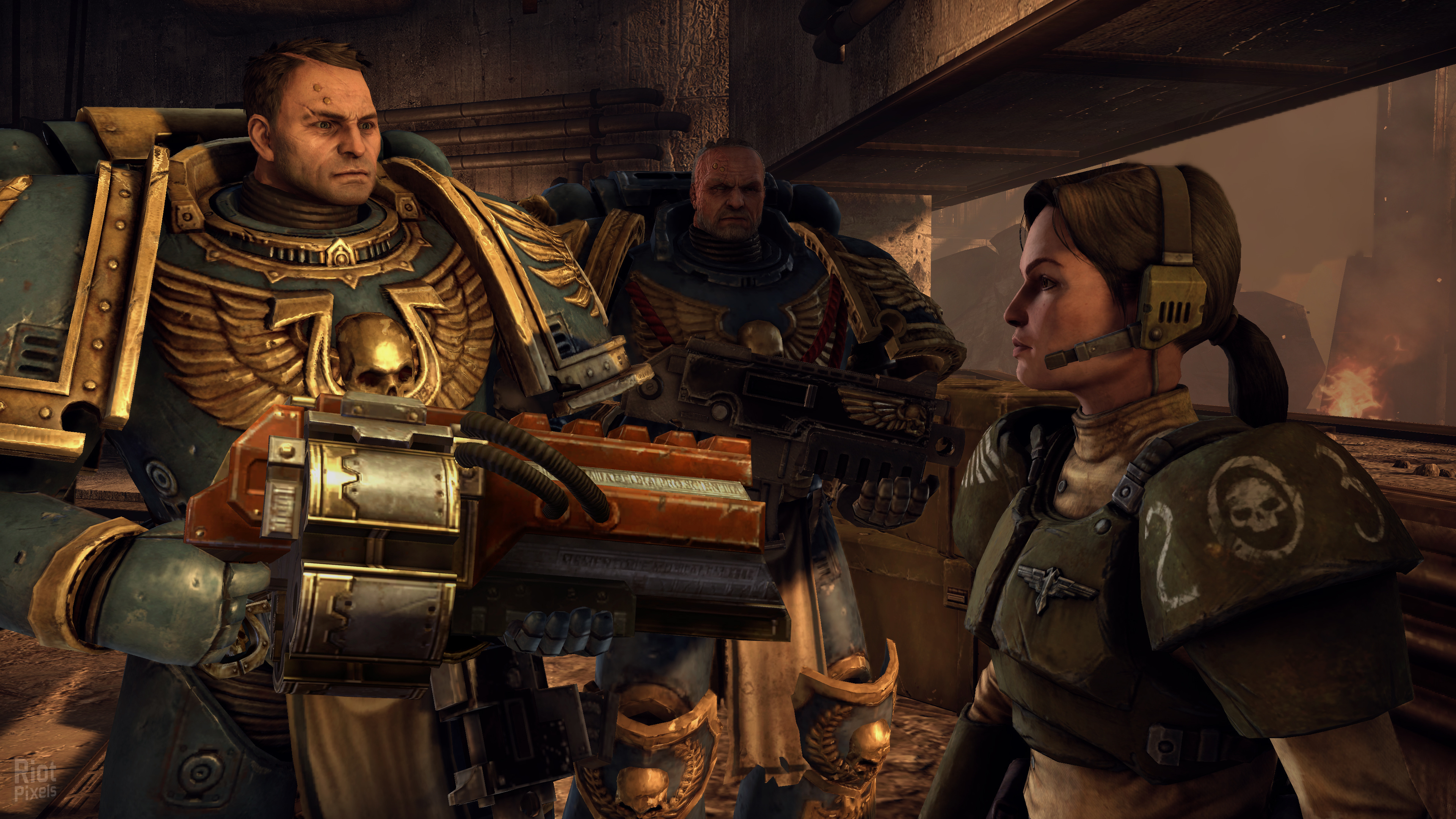 Captain Demetrian Titus, 2nd Lieutenant Mira, Veteran Sergeant Sidonus, Warhammer 40,000: Space Marine, 4K Desktop wallpaper