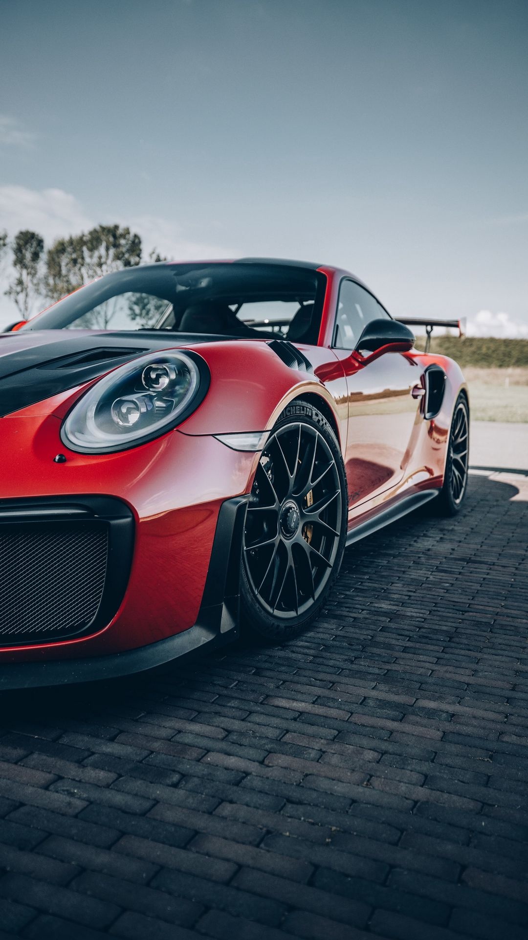 Porsche 911 GT2 RS, Michelin tire, brick pavement, Full HD Phone wallpaper