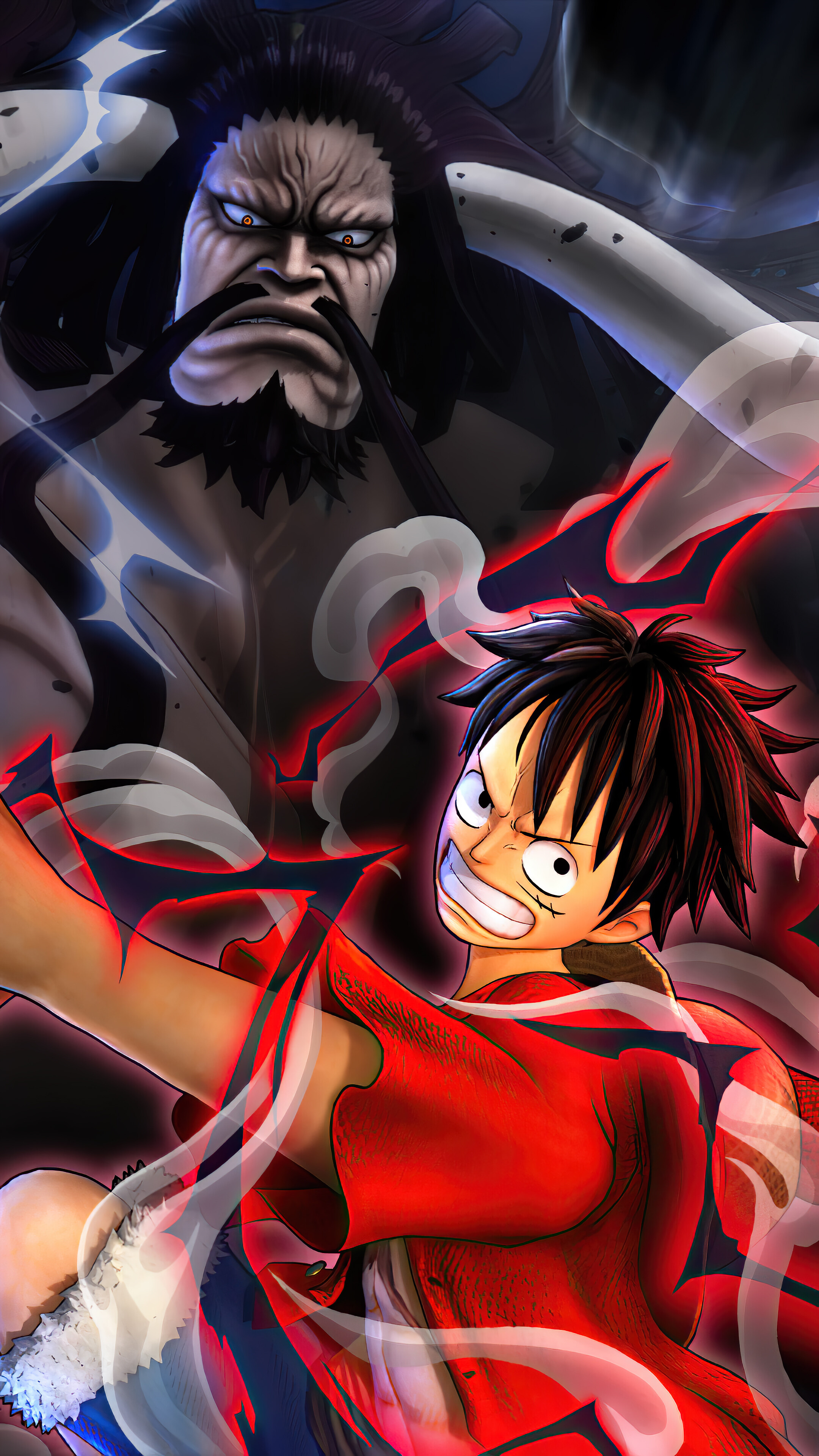 Luffy vs Kaido, Epic battle, Anime showdown, Straw Hat Pirates, 2160x3840 4K Phone